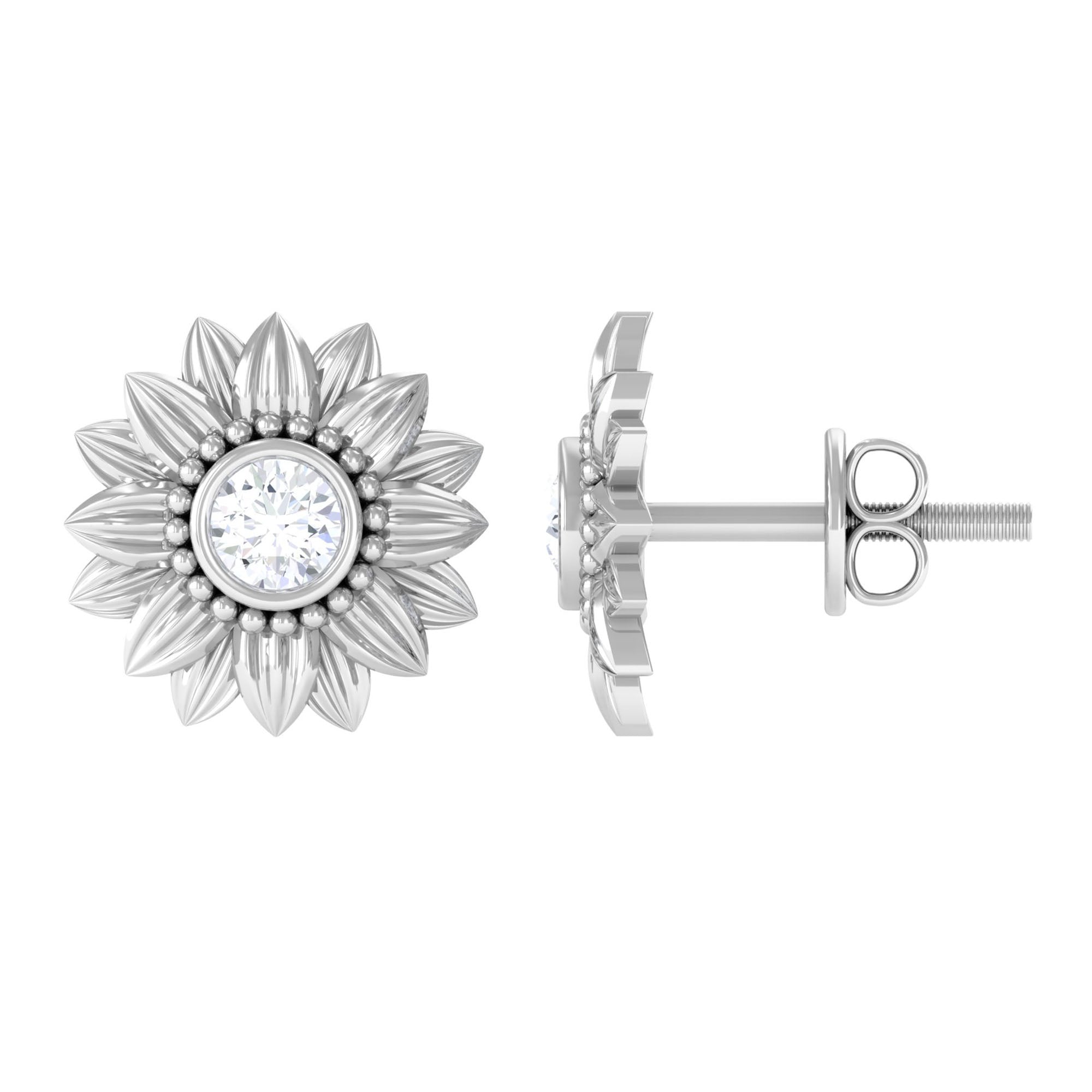 Rosec Jewels-Diamond Gold Sunflower Stud Earrings