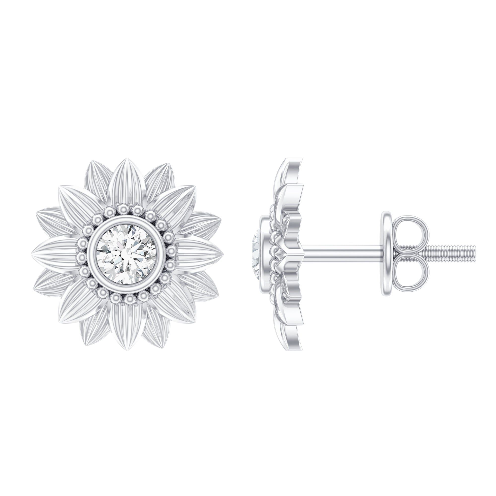 Diamond Sunflower Stud Earrings For Her Lab - ( EF-VS ) - Rosec Jewels
