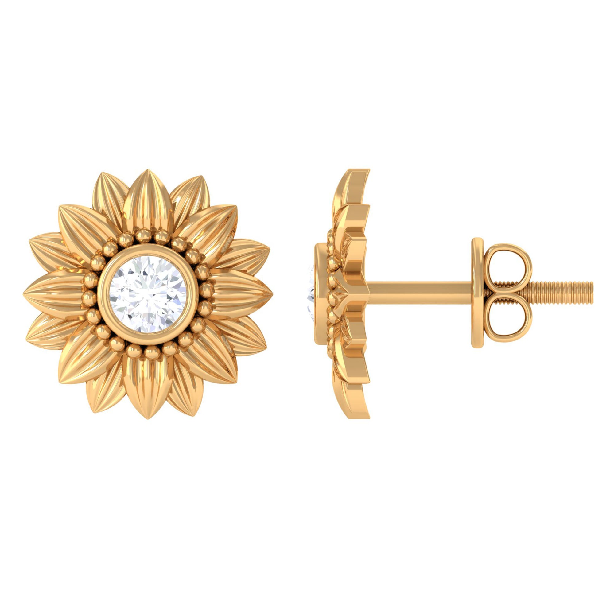 Diamond Sunflower Stud Earrings For Her Lab - ( EF-VS ) - Rosec Jewels