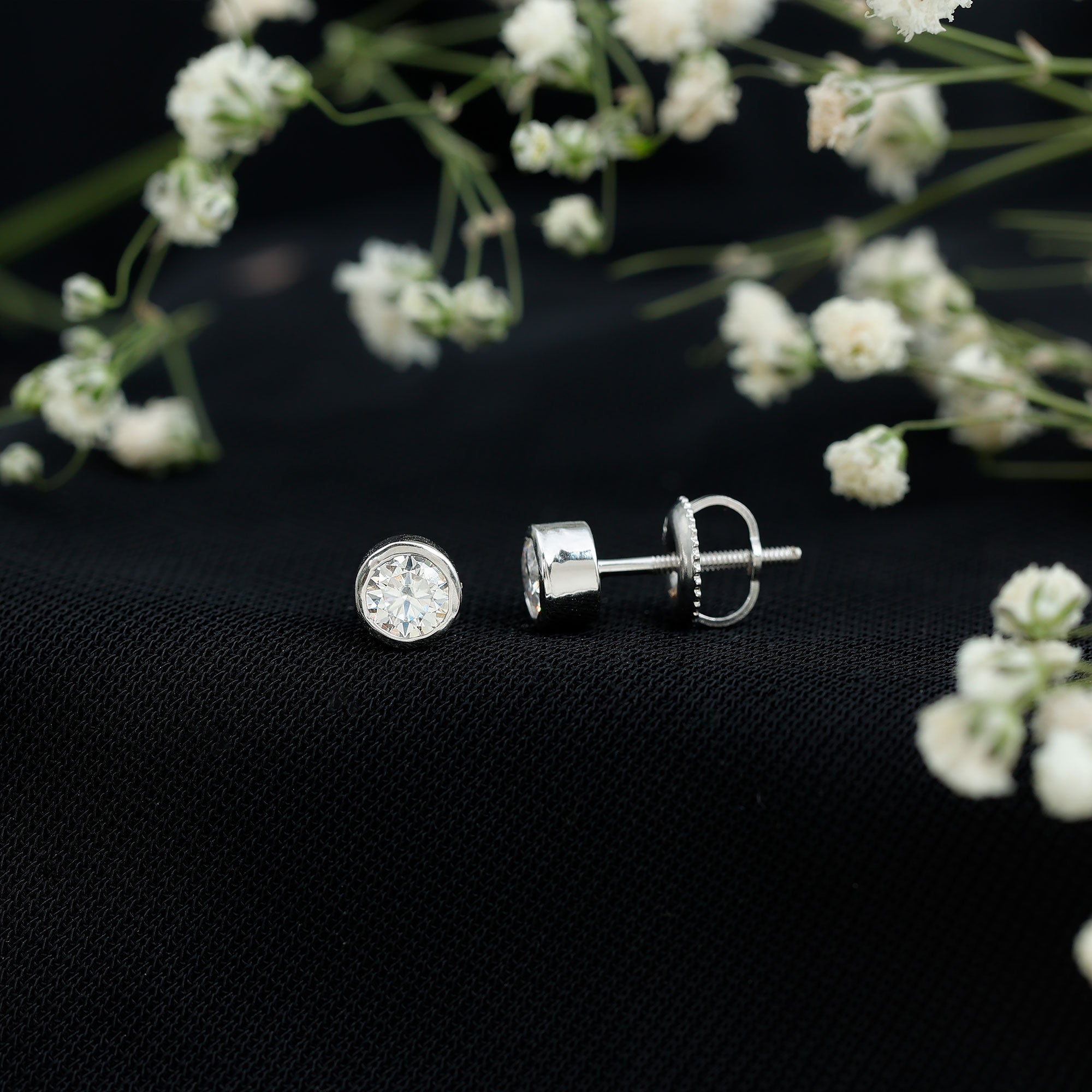Minimalistic Bezel Set Diamond Stud Earrings Lab - ( EF-VS ) - Rosec Jewels