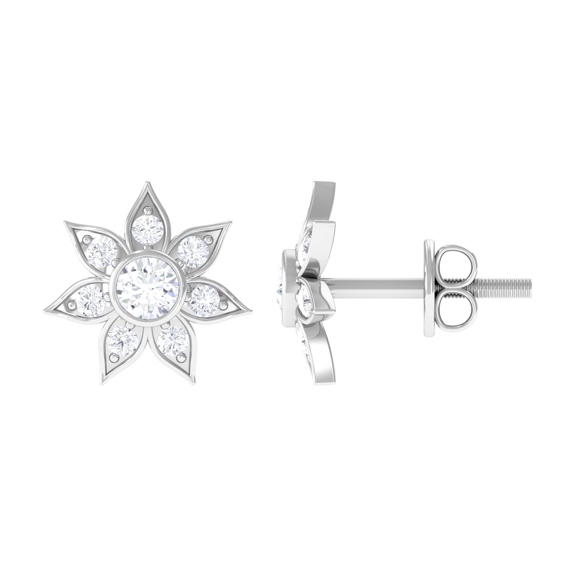 Rosec Jewels-1/4 CT Diamond Flower Stud Earrings in Bezel Setting