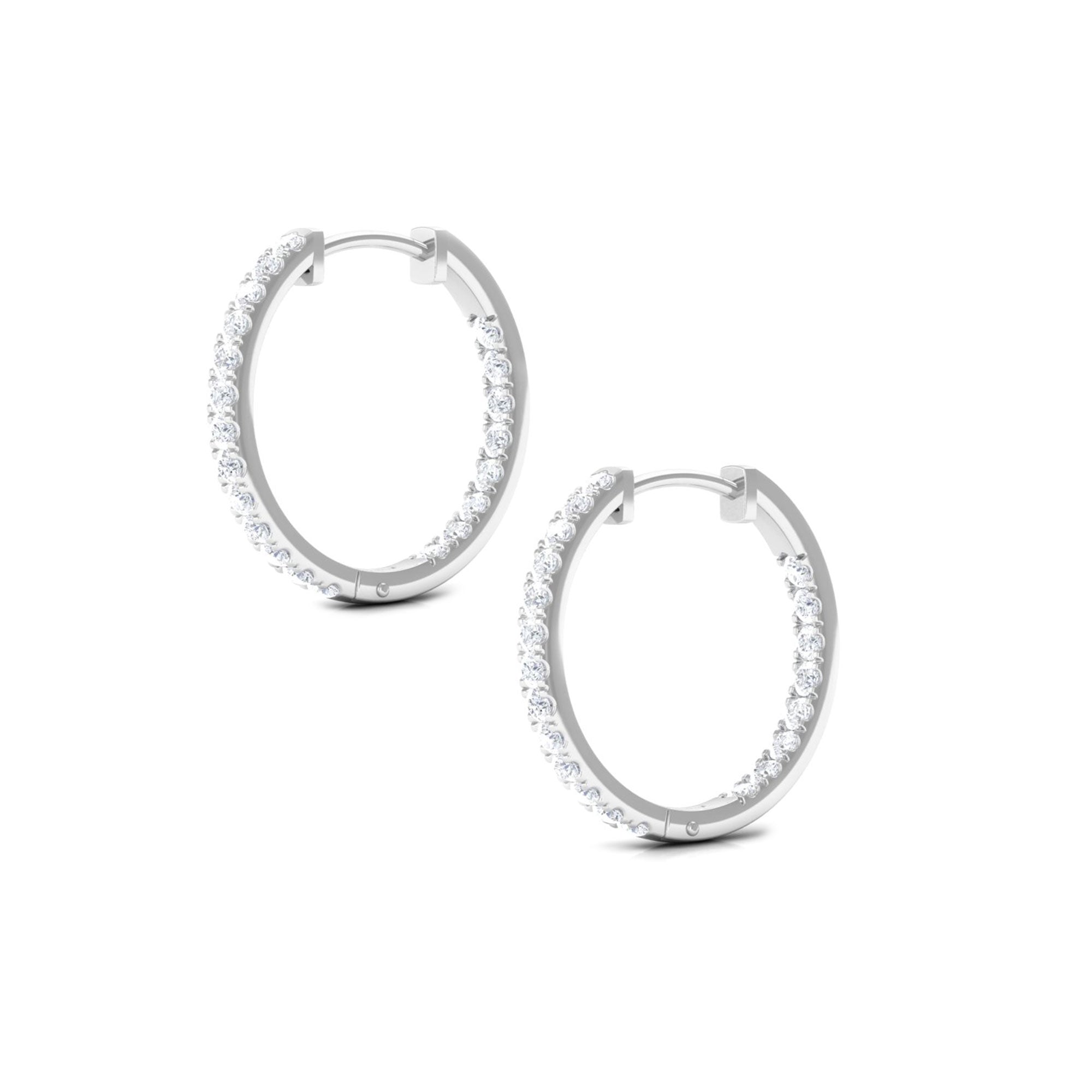 Rosec Jewels-1/2 CT Round Diamond Simple Hinged Hoop Earrings