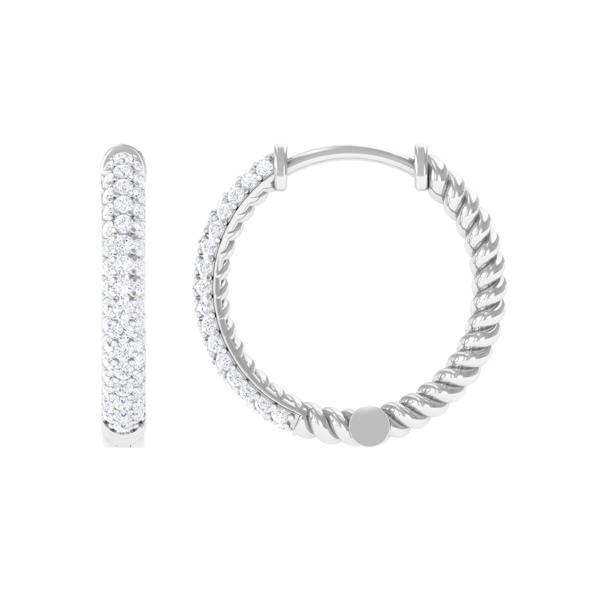 Rosec Jewels-1/2 CT Pave Set Round Diamond Minimal Hinged Hoop Earrings