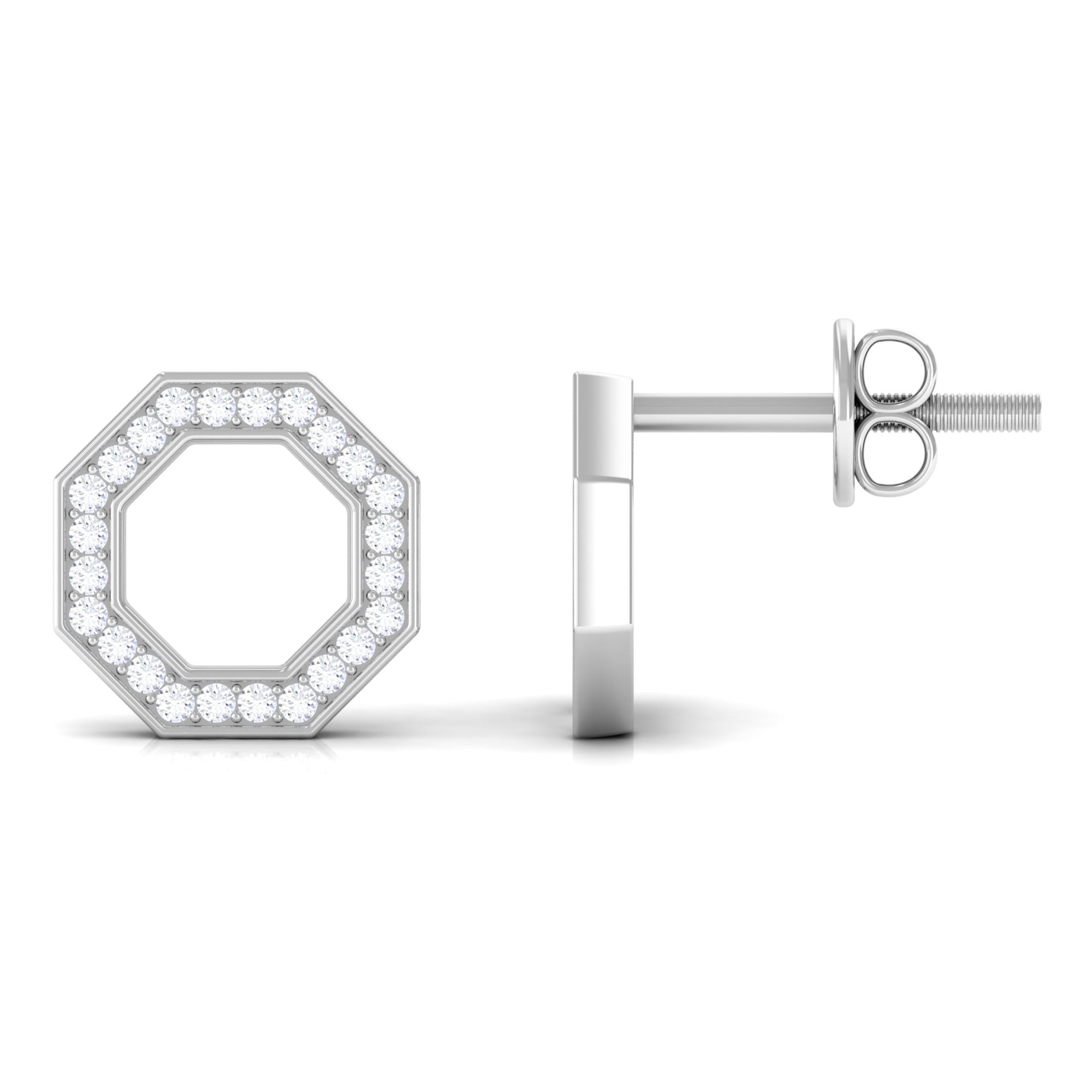 Rosec Jewels-Diamond Octagon Shape Earrings With Screw Back