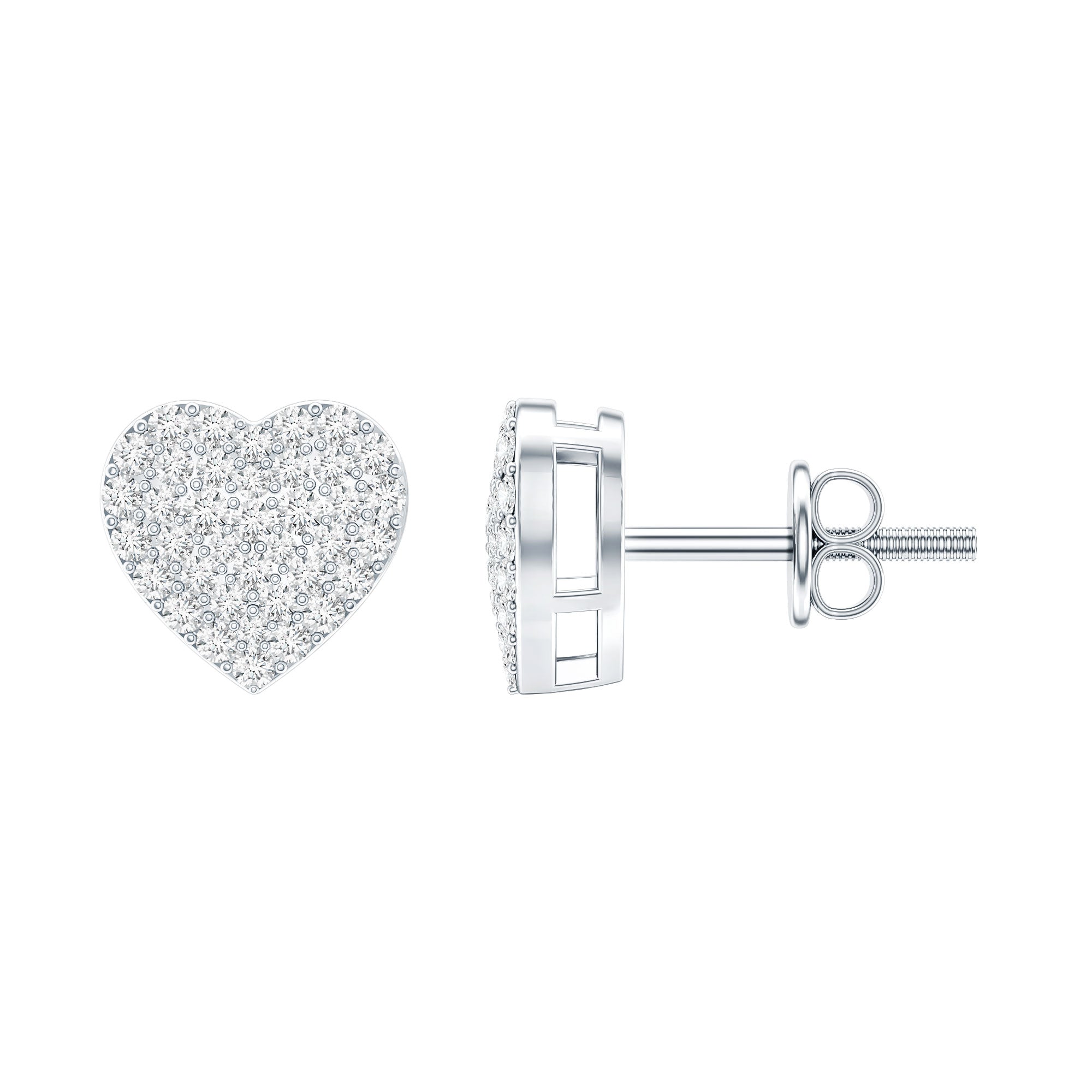 Natural Diamond Heart Earrings with Screw Back Lab - ( EF-VS ) - Rosec Jewels