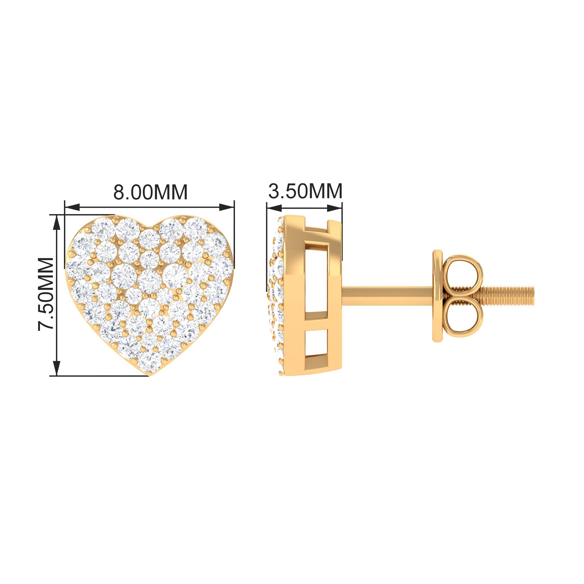 Rosec Jewels-Pave Set Round Diamond Heart Stud Earrings