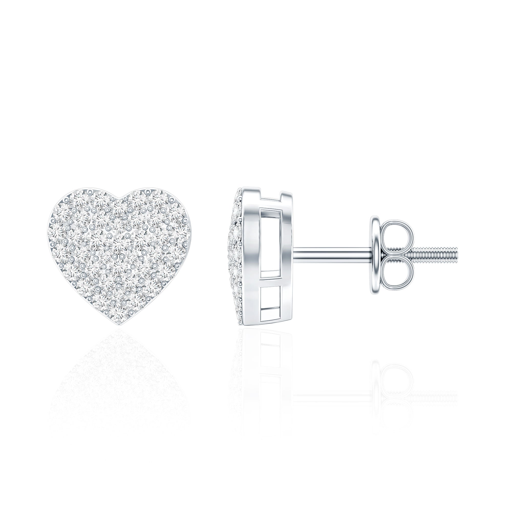 Natural Diamond Heart Earrings with Screw Back Lab - ( EF-VS ) - Rosec Jewels