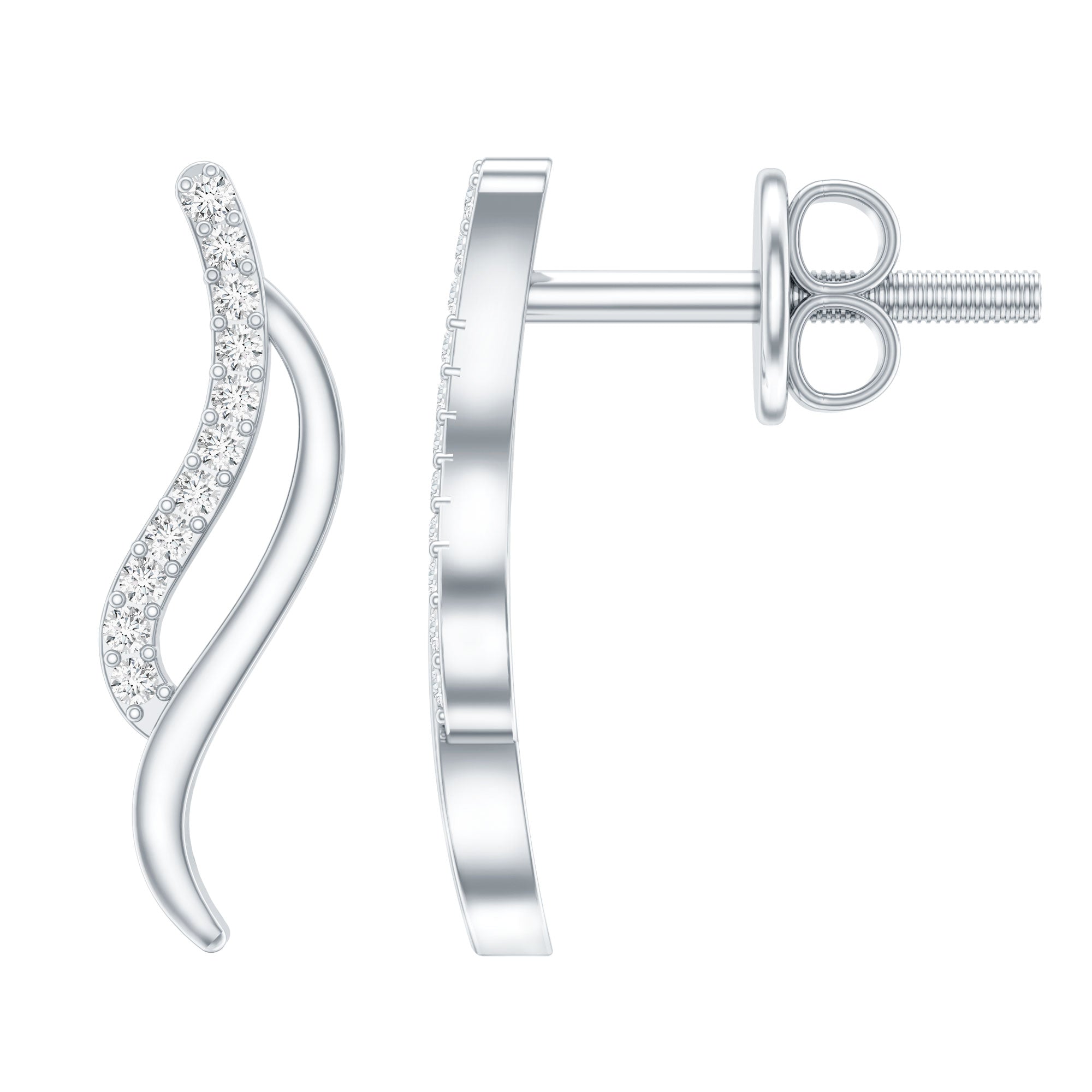 Prong Set Diamond Leaf Stud Earrings for Women Lab - ( EF-VS ) - Rosec Jewels