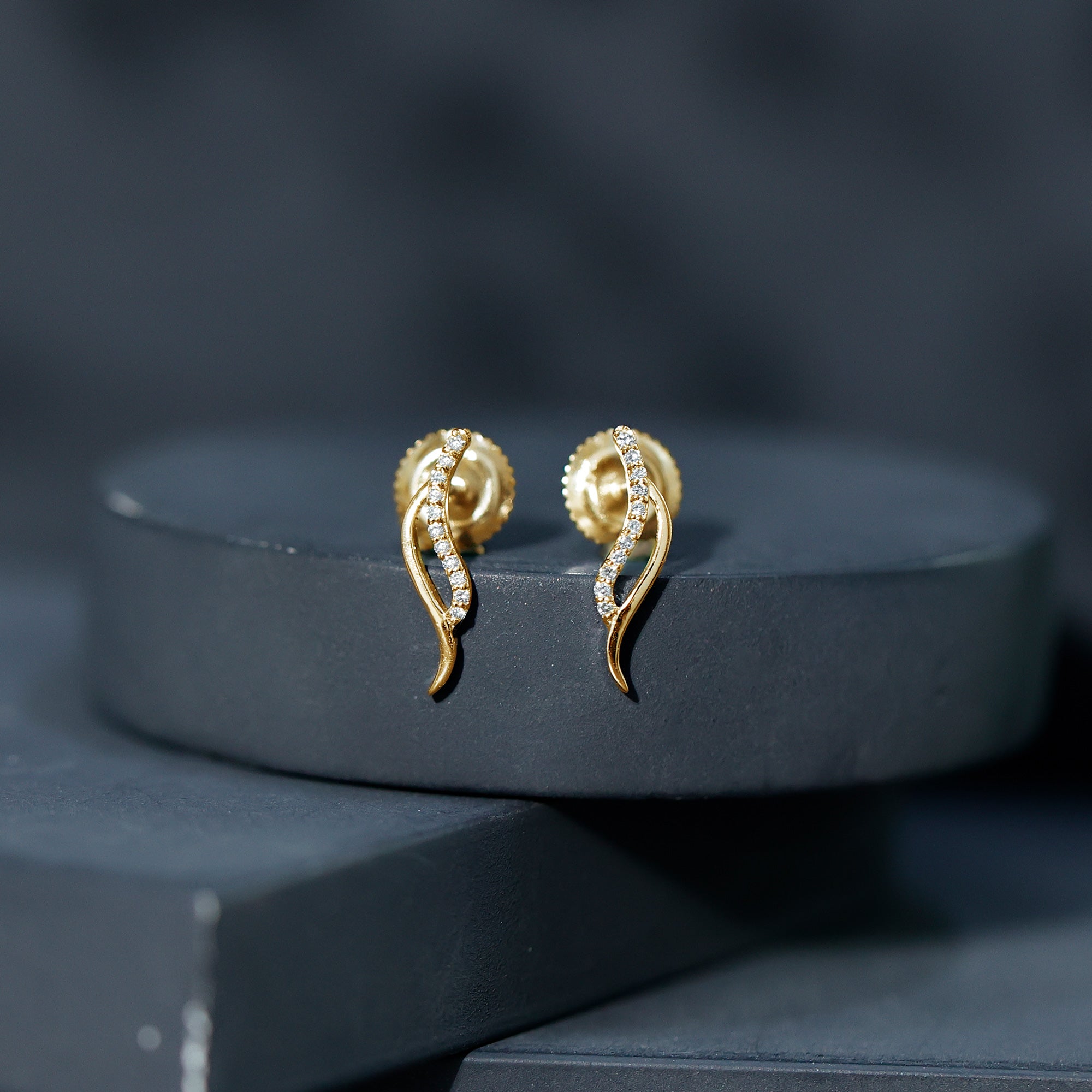 Prong Set Diamond Leaf Stud Earrings for Women Lab - ( EF-VS ) - Rosec Jewels