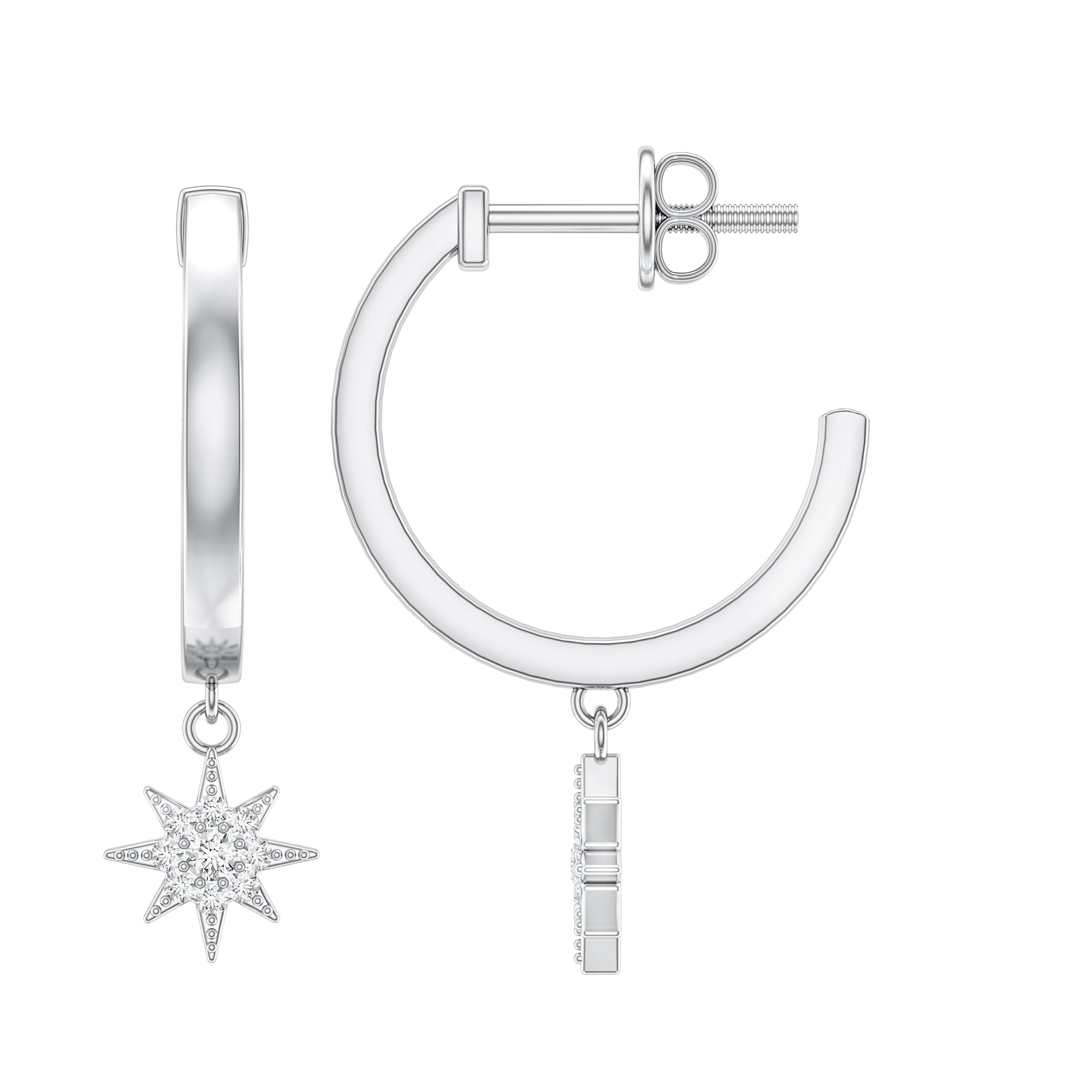 Certified Diamond Star Drop Earrings Lab - ( EF-VS ) - Rosec Jewels