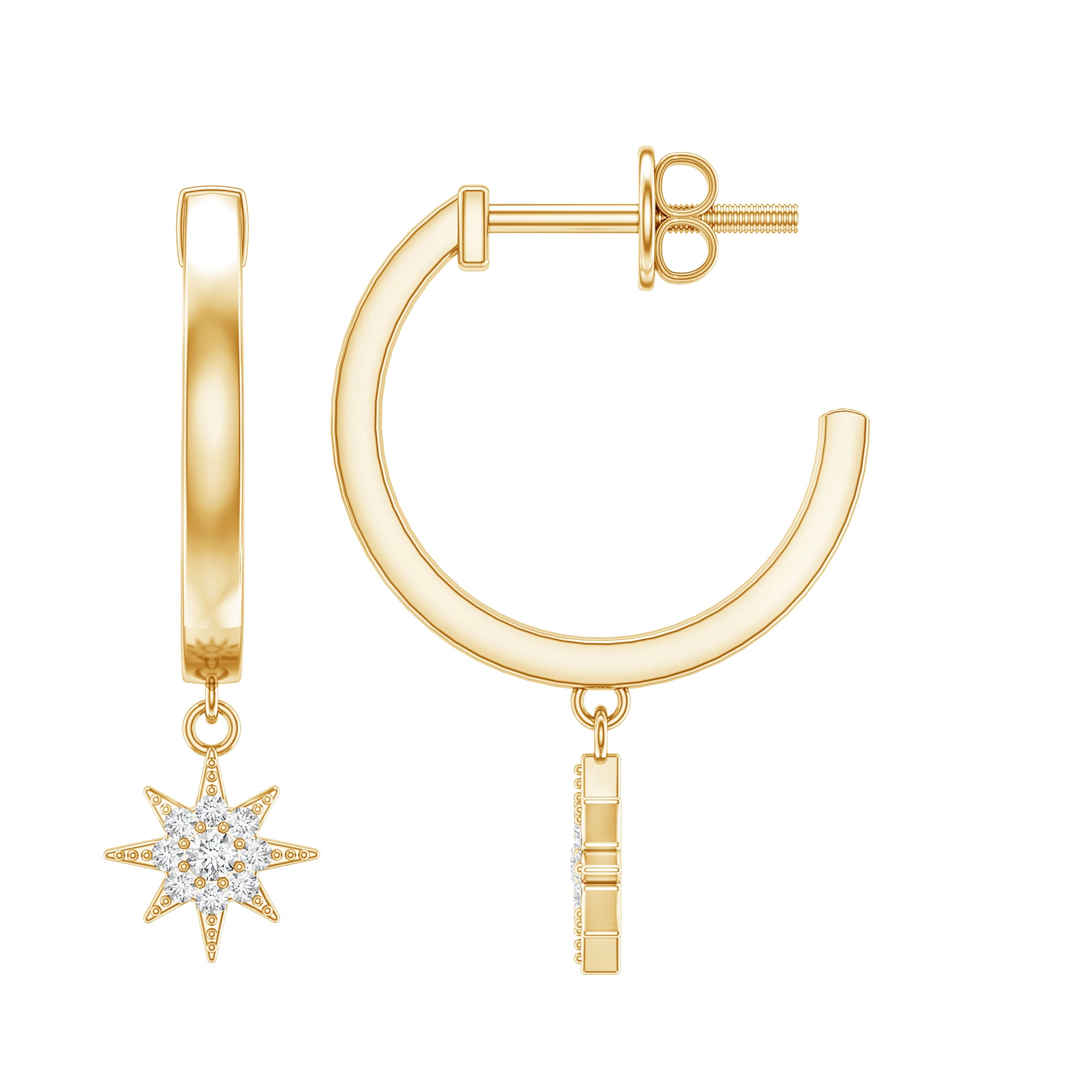 Certified Diamond Star Drop Earrings Lab - ( EF-VS ) - Rosec Jewels