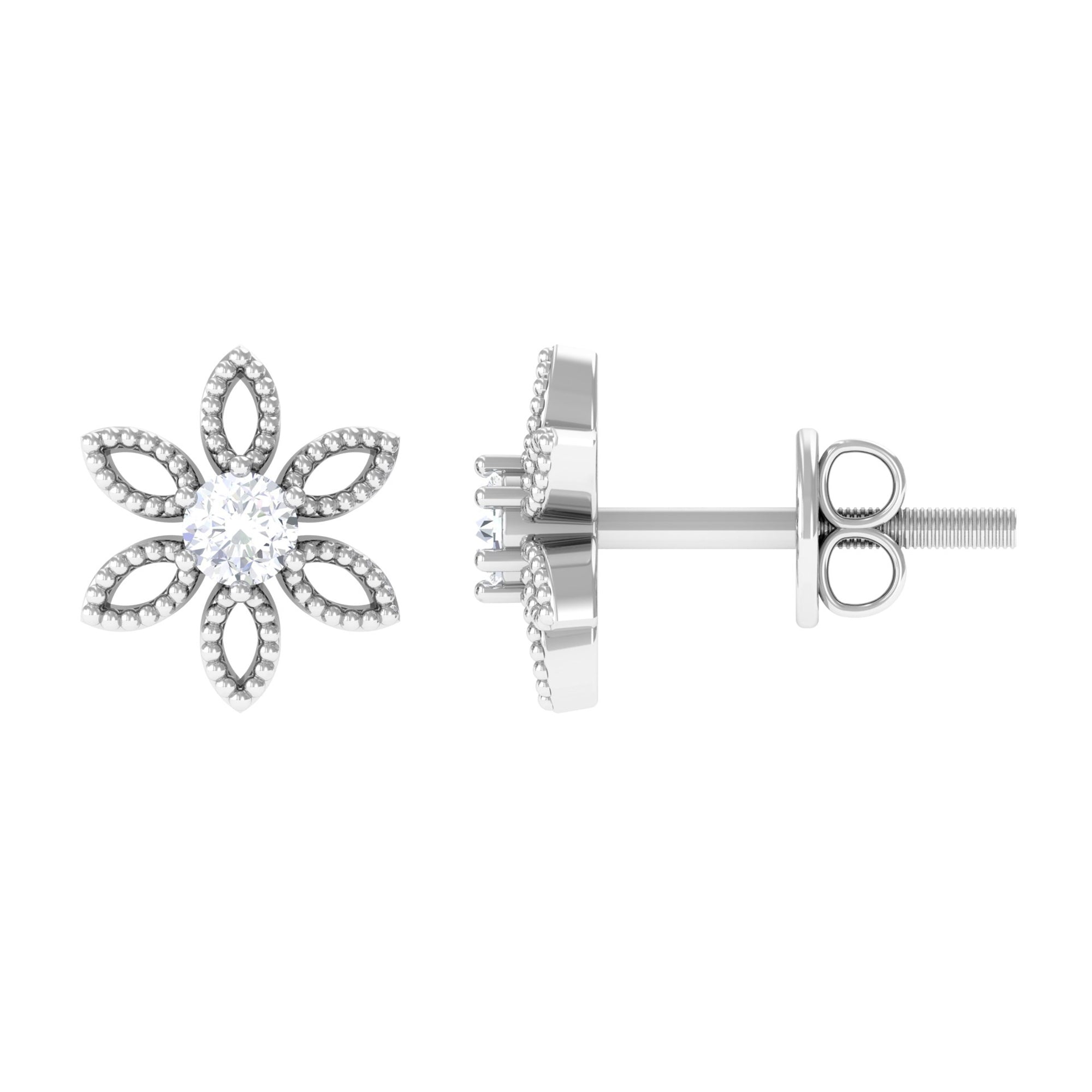Rosec Jewels-Round Cut Diamond Flower Stud Earrings with Beaded