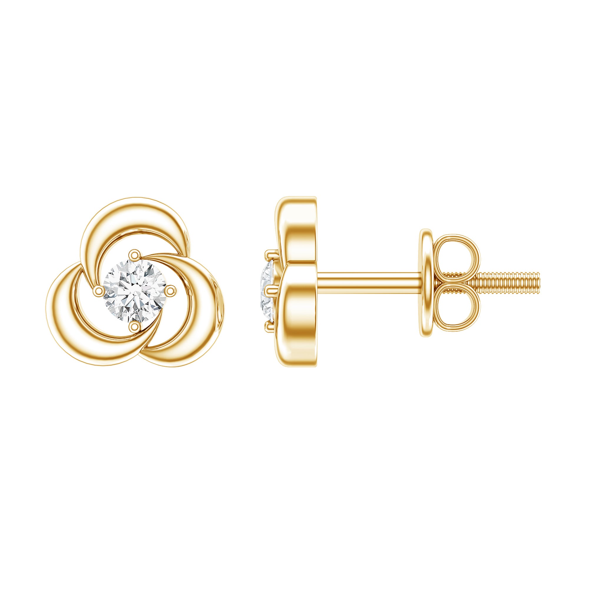 Diamond Swirl Stud Earring with Screw Back Lab - ( EF-VS ) - Rosec Jewels