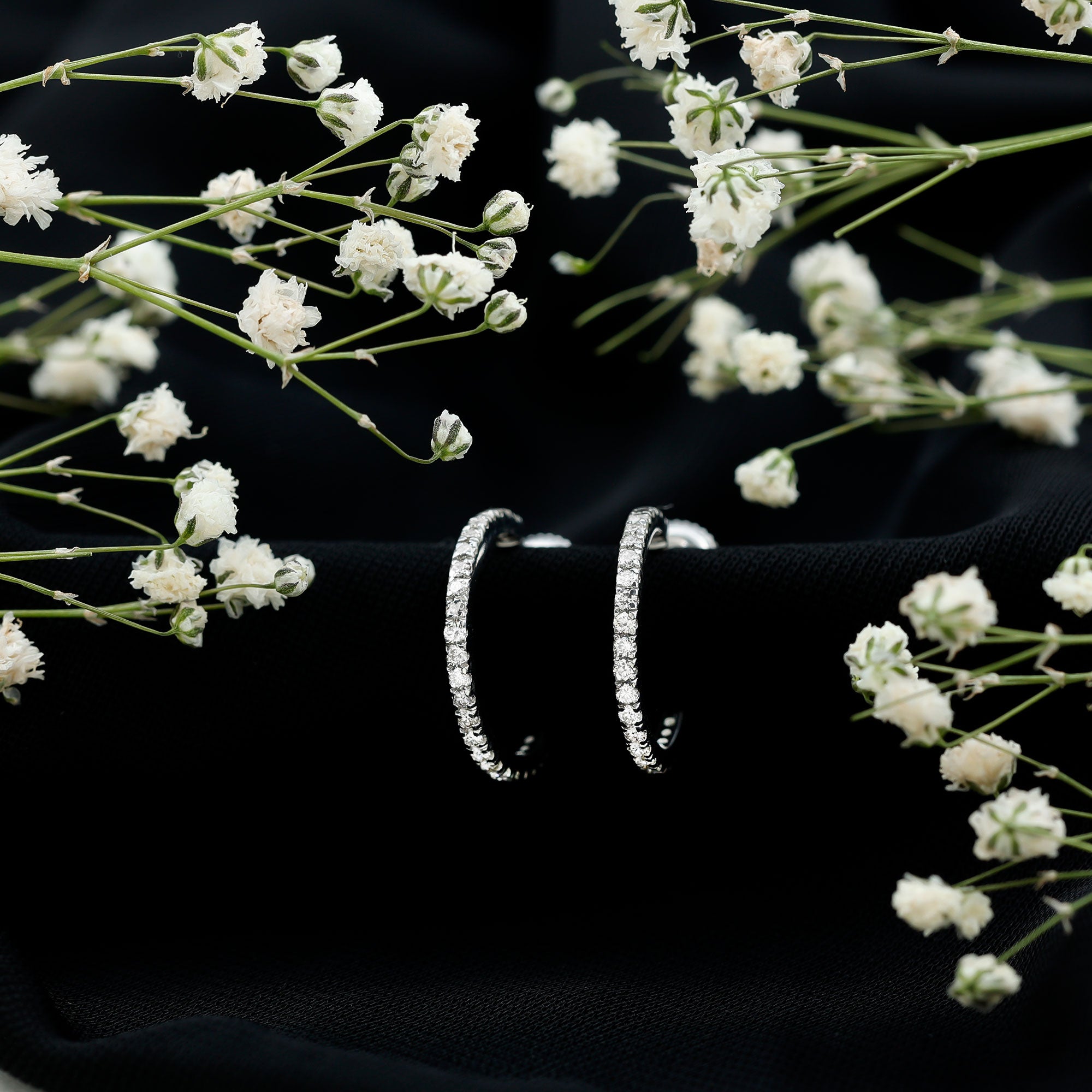 Round Shaped Diamond Hoop Earrings Lab - ( EF-VS ) - Rosec Jewels