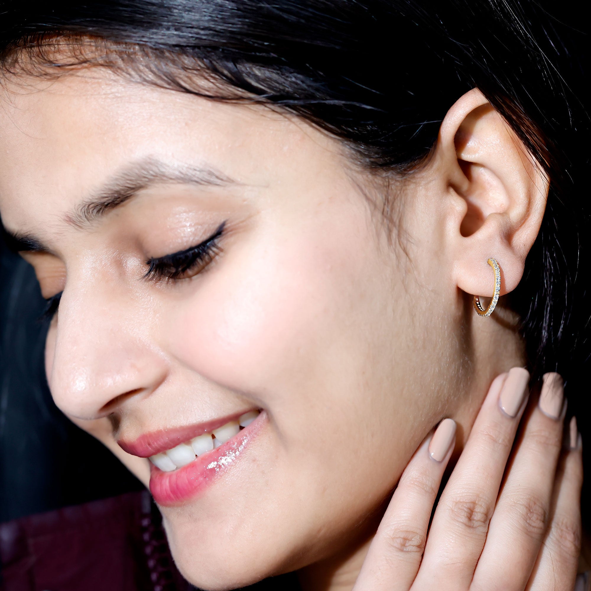Round Shaped Diamond Hoop Earrings Lab - ( EF-VS ) - Rosec Jewels
