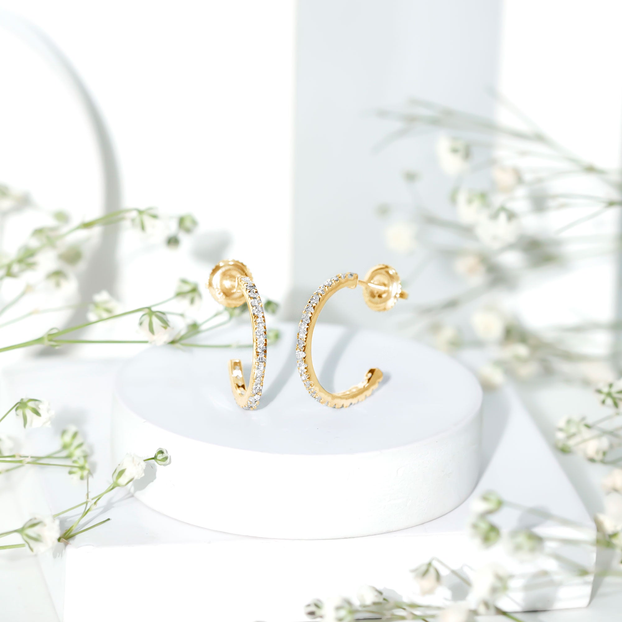 Round Shaped Diamond Hoop Earrings Lab - ( EF-VS ) - Rosec Jewels