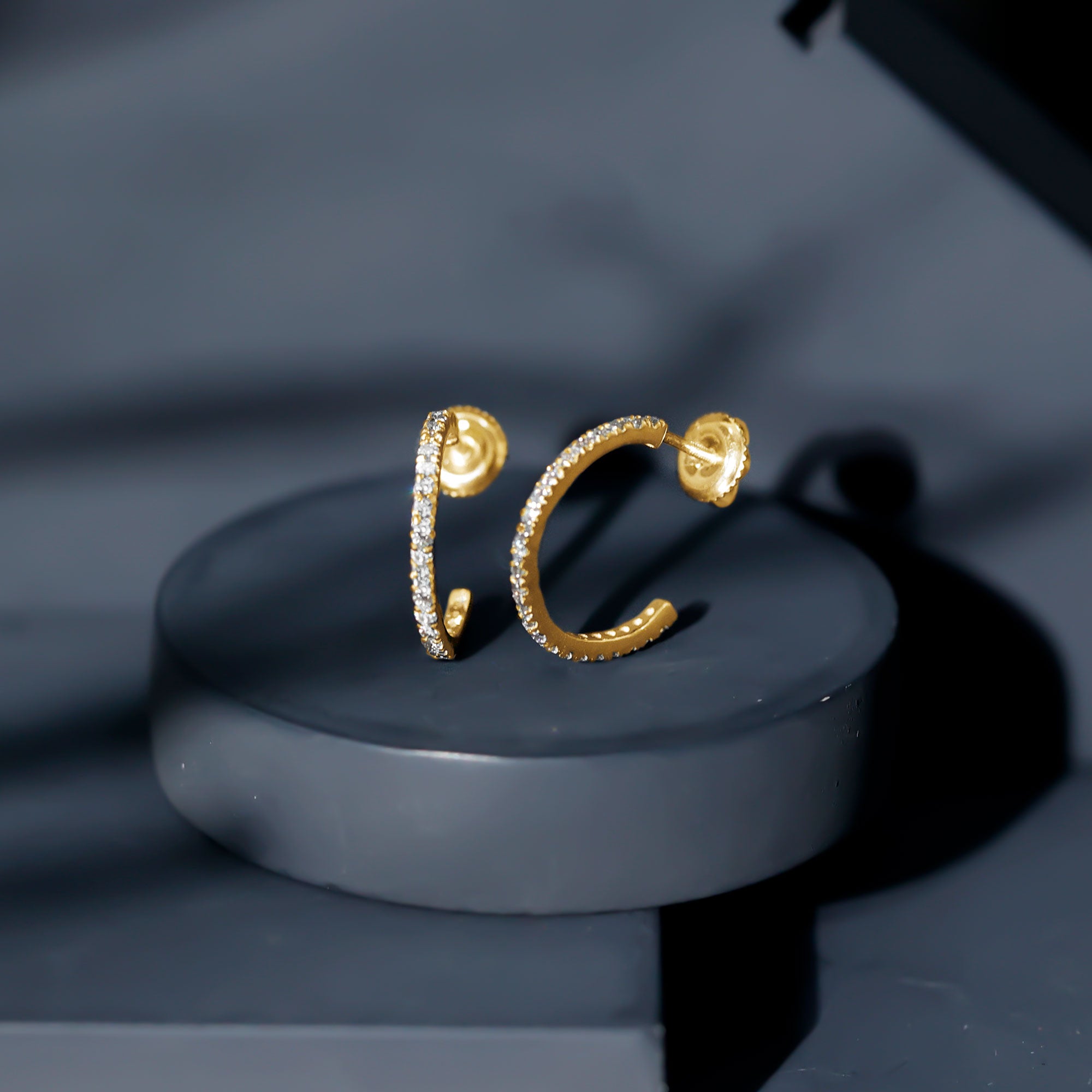 Round Shaped Diamond Hoop Earrings Lab - ( EF-VS ) - Rosec Jewels