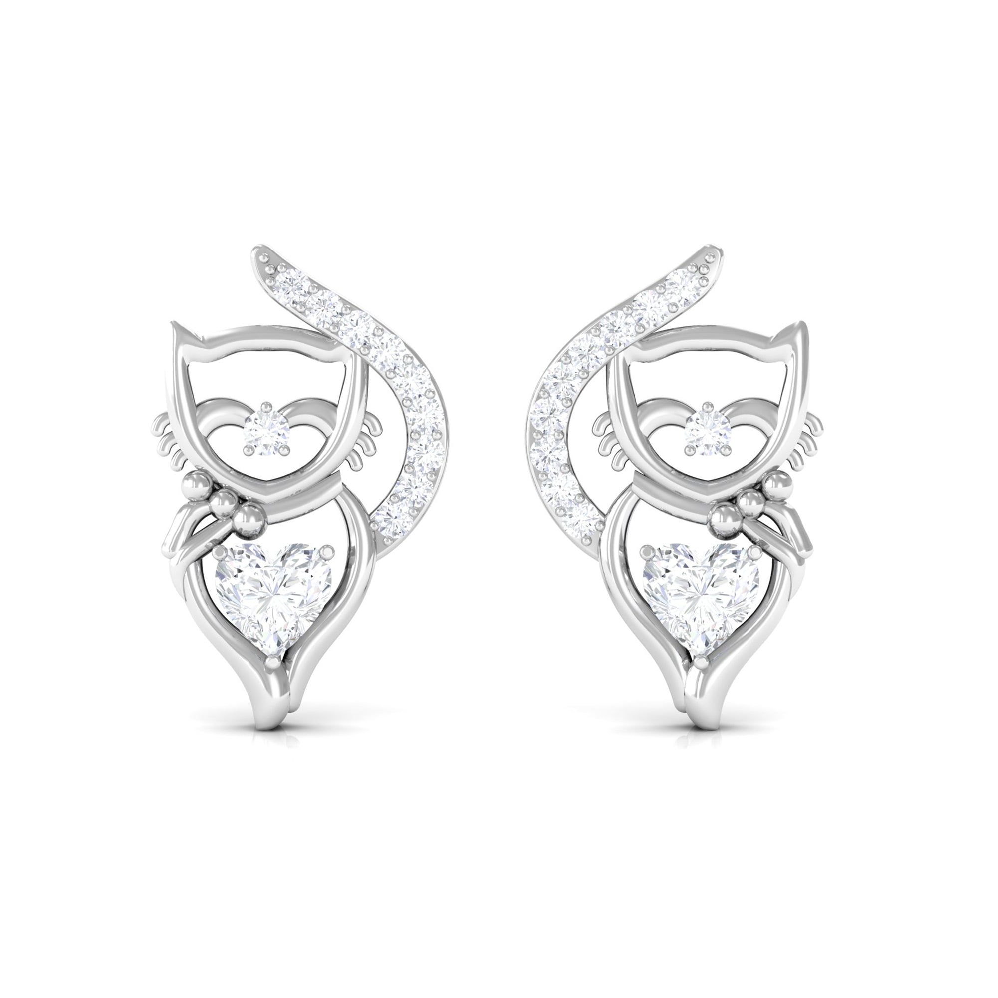 Rosec Jewels-Heart and Round Diamond Animal Stud Earrings