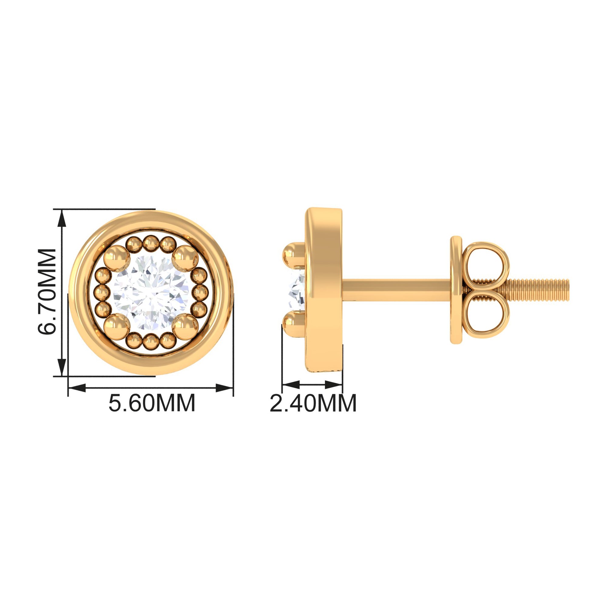 Rosec Jewels-Round Cut Certified Diamond Gold Solitaire Stud Earrings