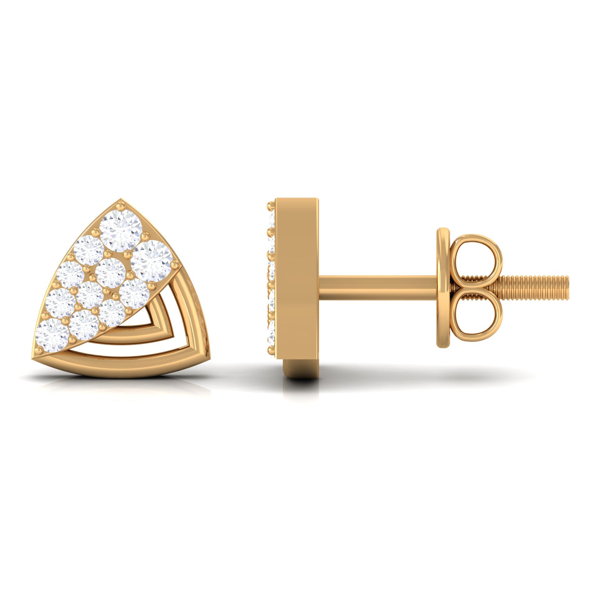 Rosec Jewels-1/4 CT Round Diamond Gold Triangle Contemporary Stud Earrings