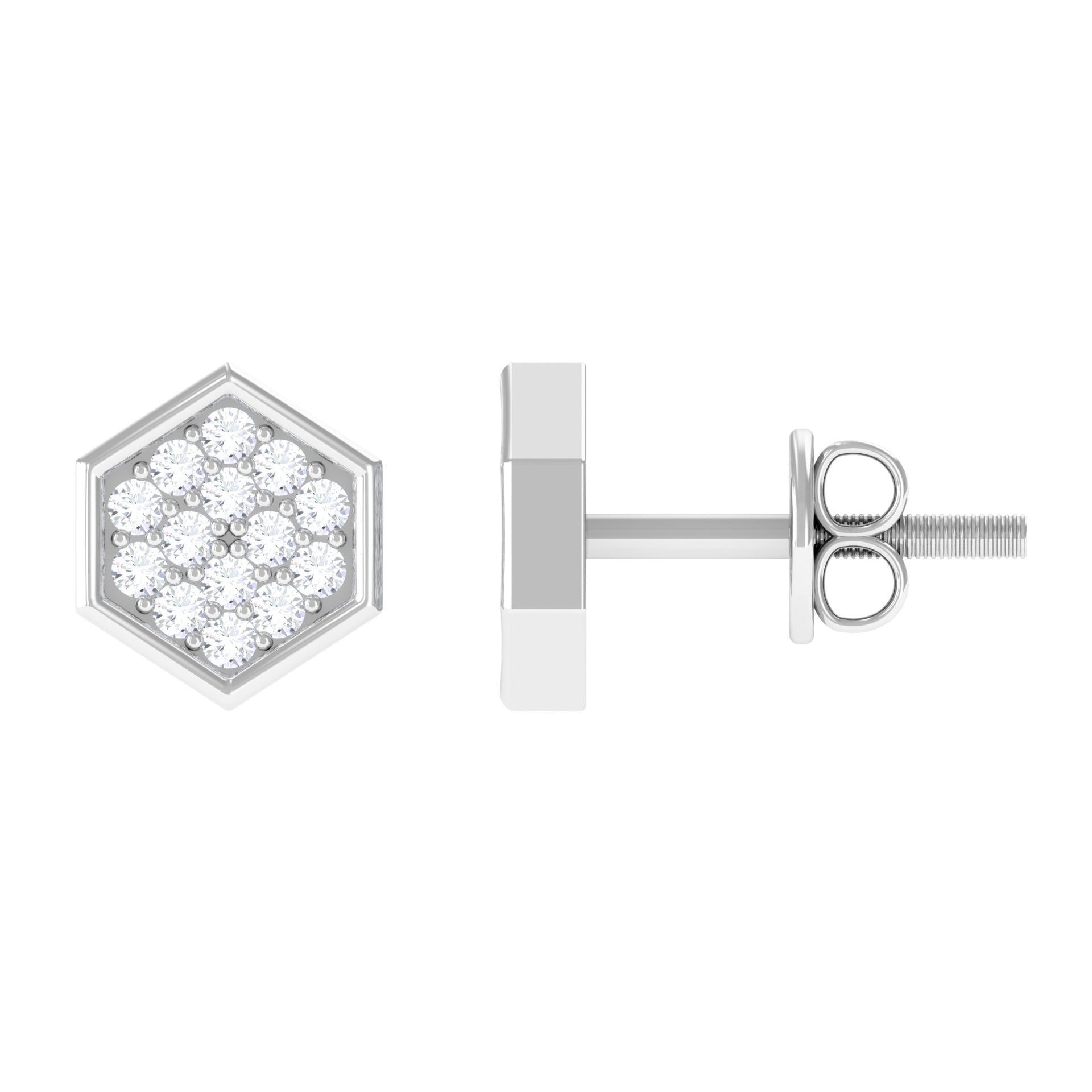 Rosec Jewels-1/4 CT Simple Diamond Gold Hexagon Stud Earrings