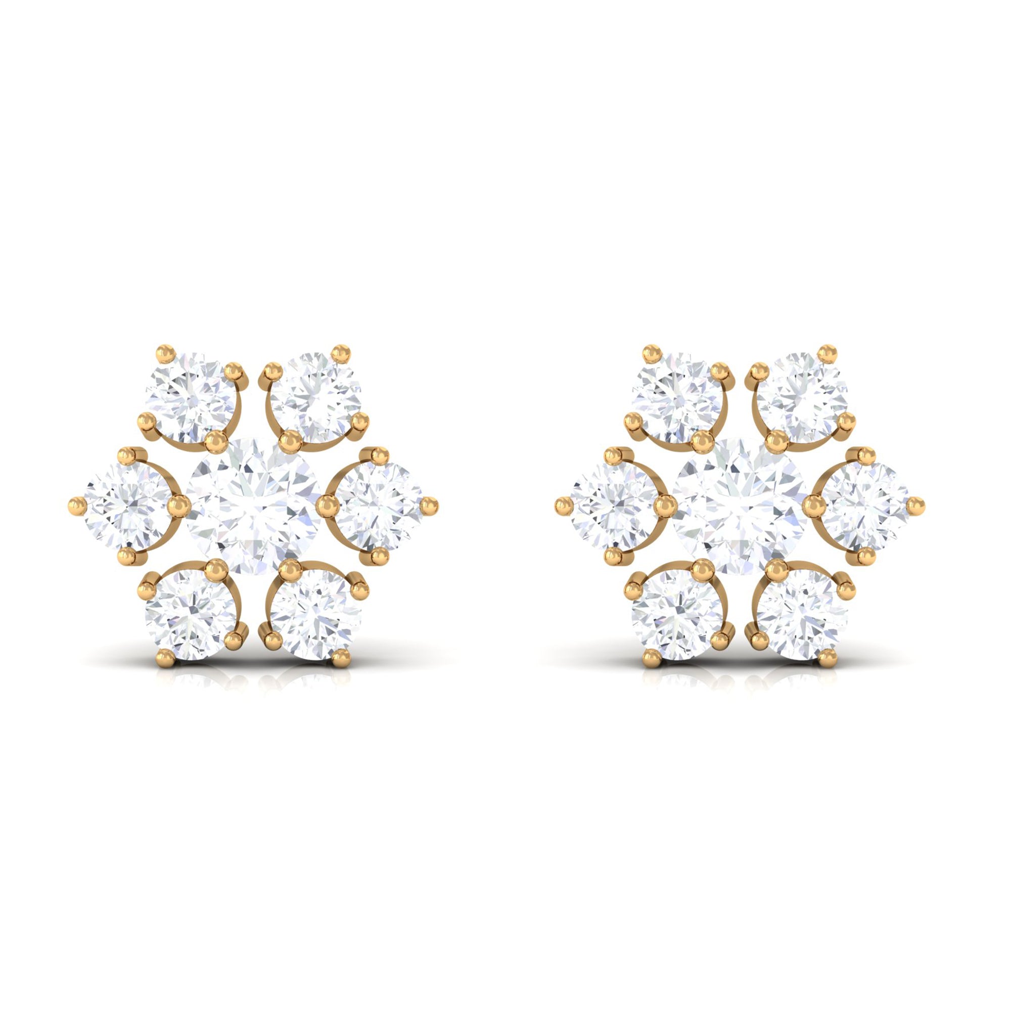 Rosec Jewels-3/4 CT Diamond Cluster Flower Stud Earrings in Gold