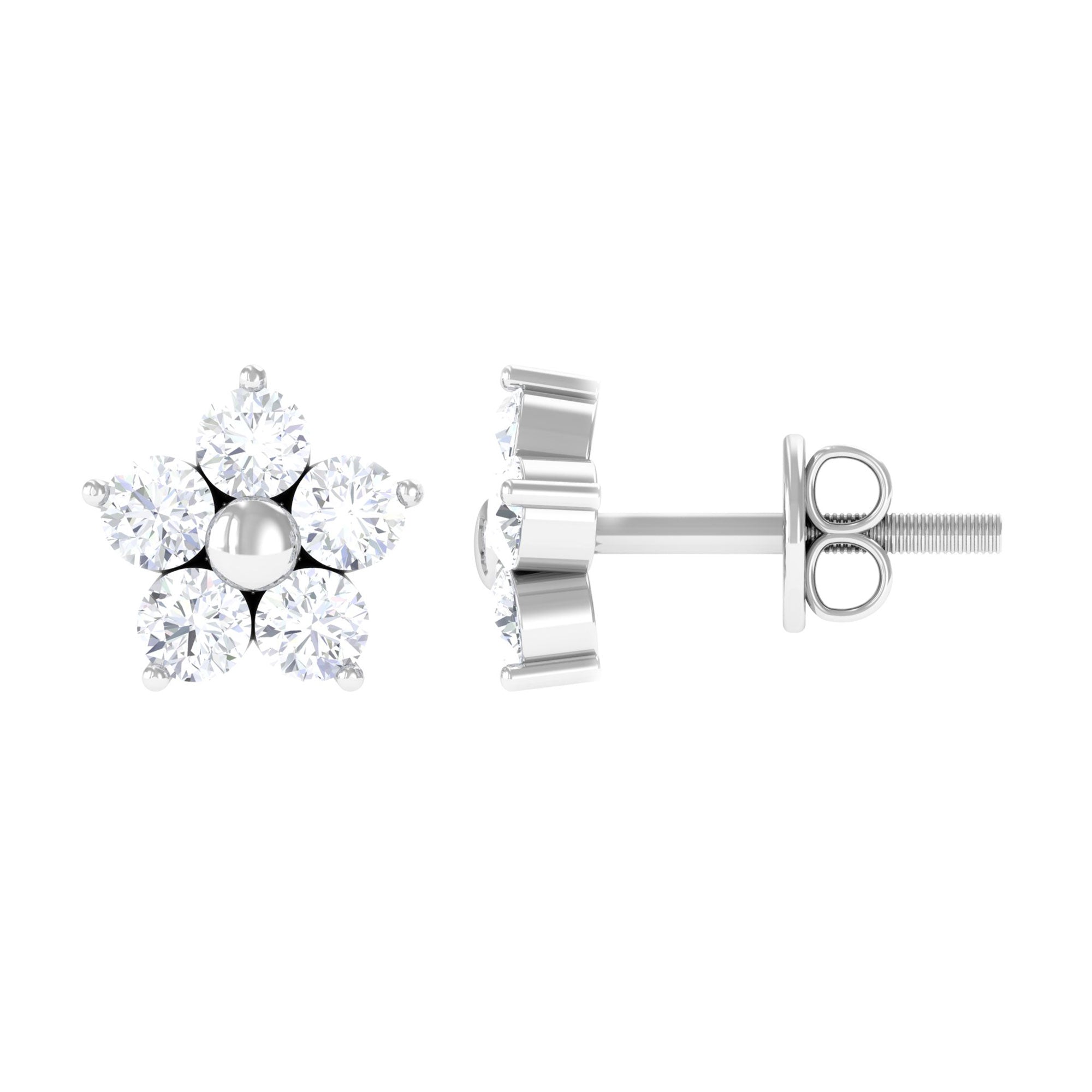 Rosec Jewels-3/4 CT Simple Diamond Flower Stud Earrings in Prong Setting