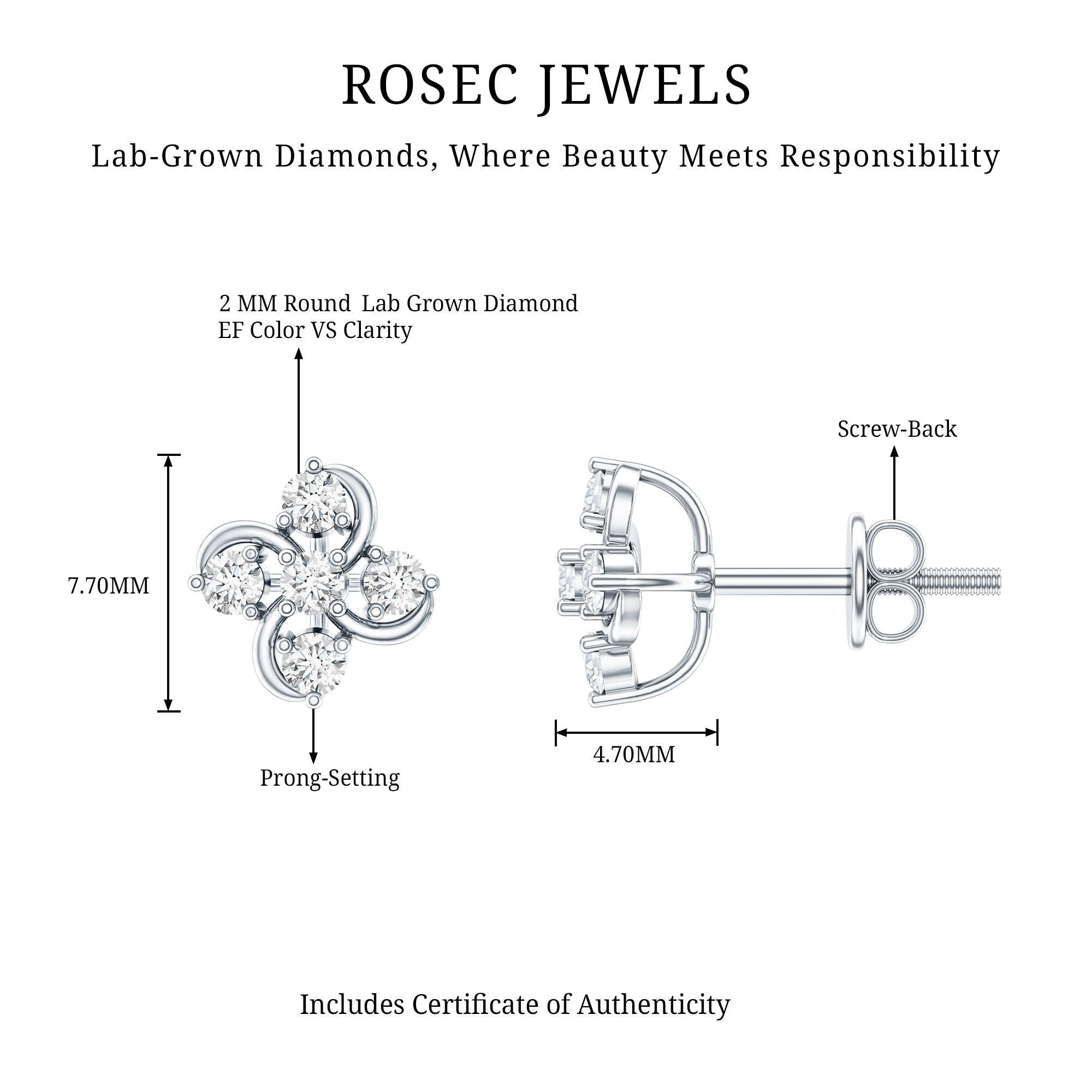 Diamond Flower Cluster Earrings For Women Lab - ( EF-VS ) - Rosec Jewels