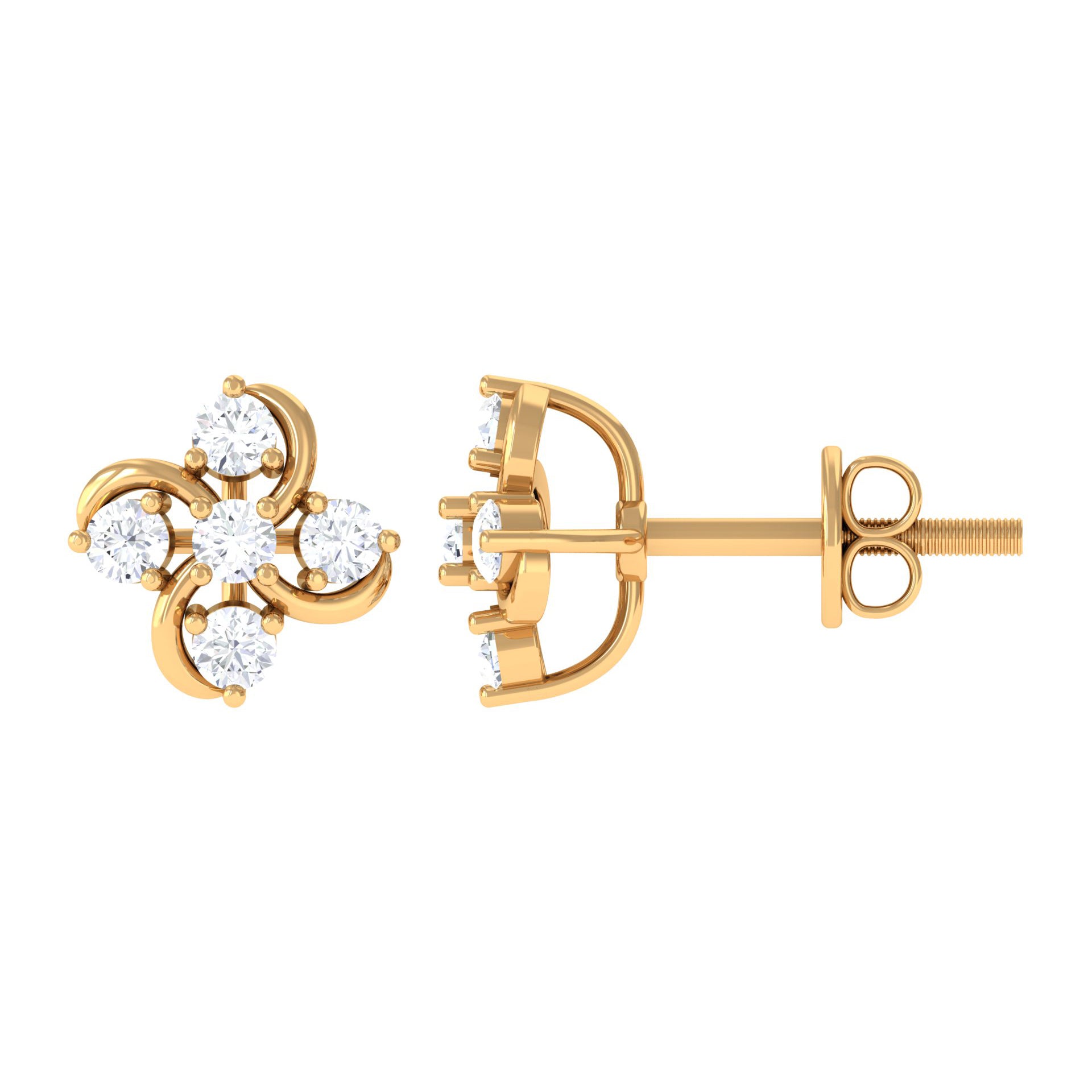 Rosec Jewels-1/2 CT Diamond Cluster Flower Stud Earrings