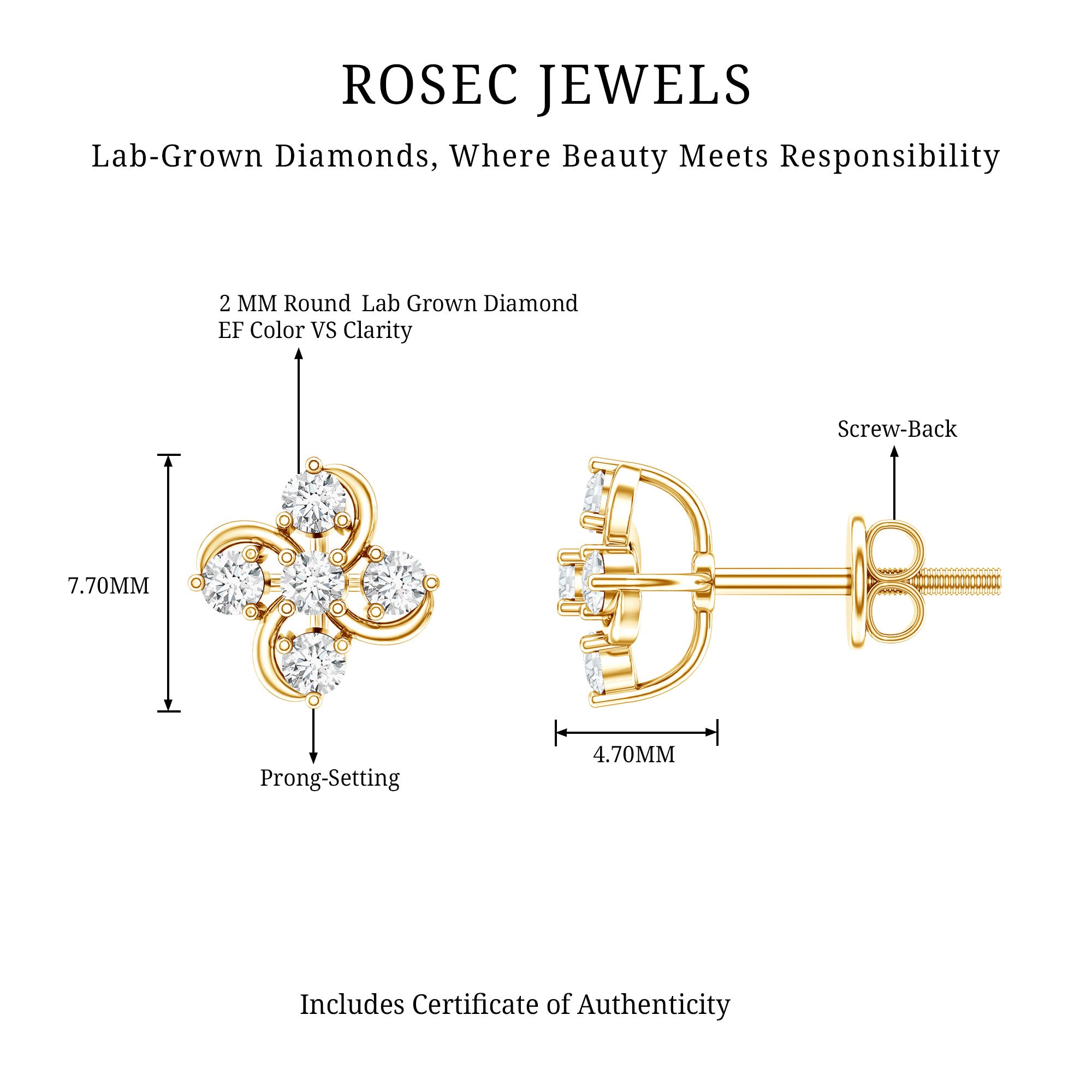 Diamond Flower Cluster Earrings For Women Lab - ( EF-VS ) - Rosec Jewels