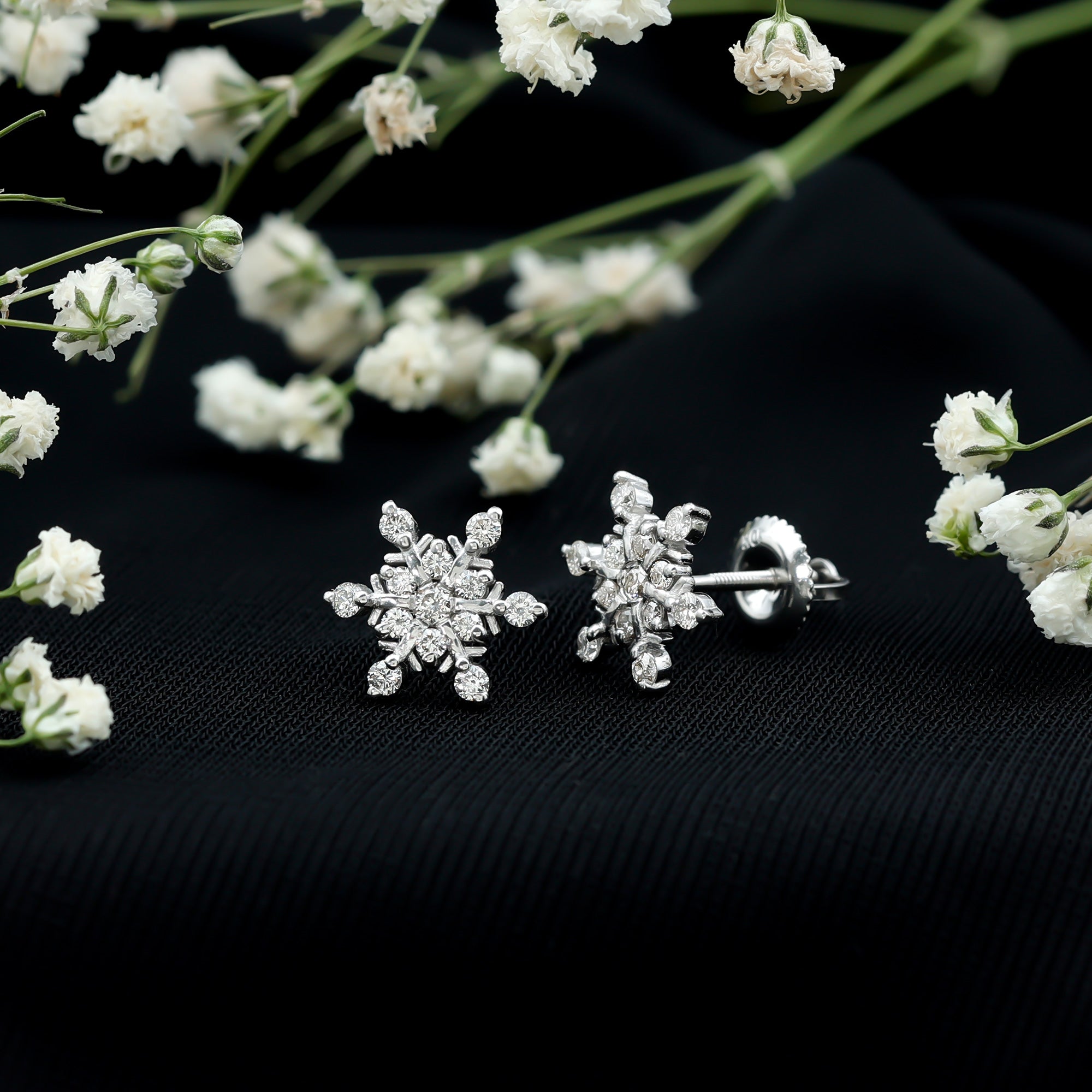 Rosec Jewels-Certified Diamond Snowflake Stud Earrings with Screw Back
