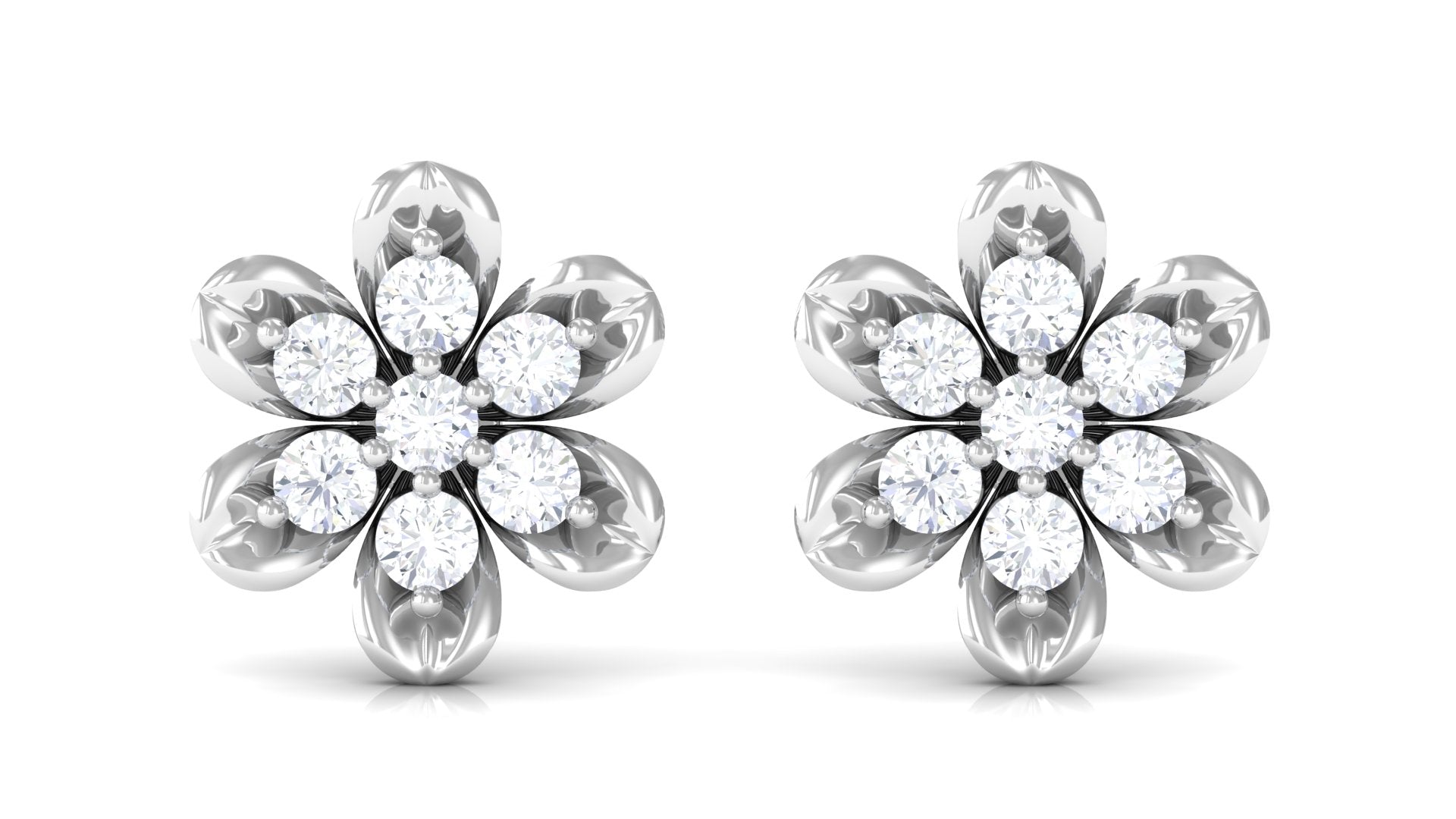 Rosec Jewels-Nature Inspired Flower Stud Earrings with Diamond