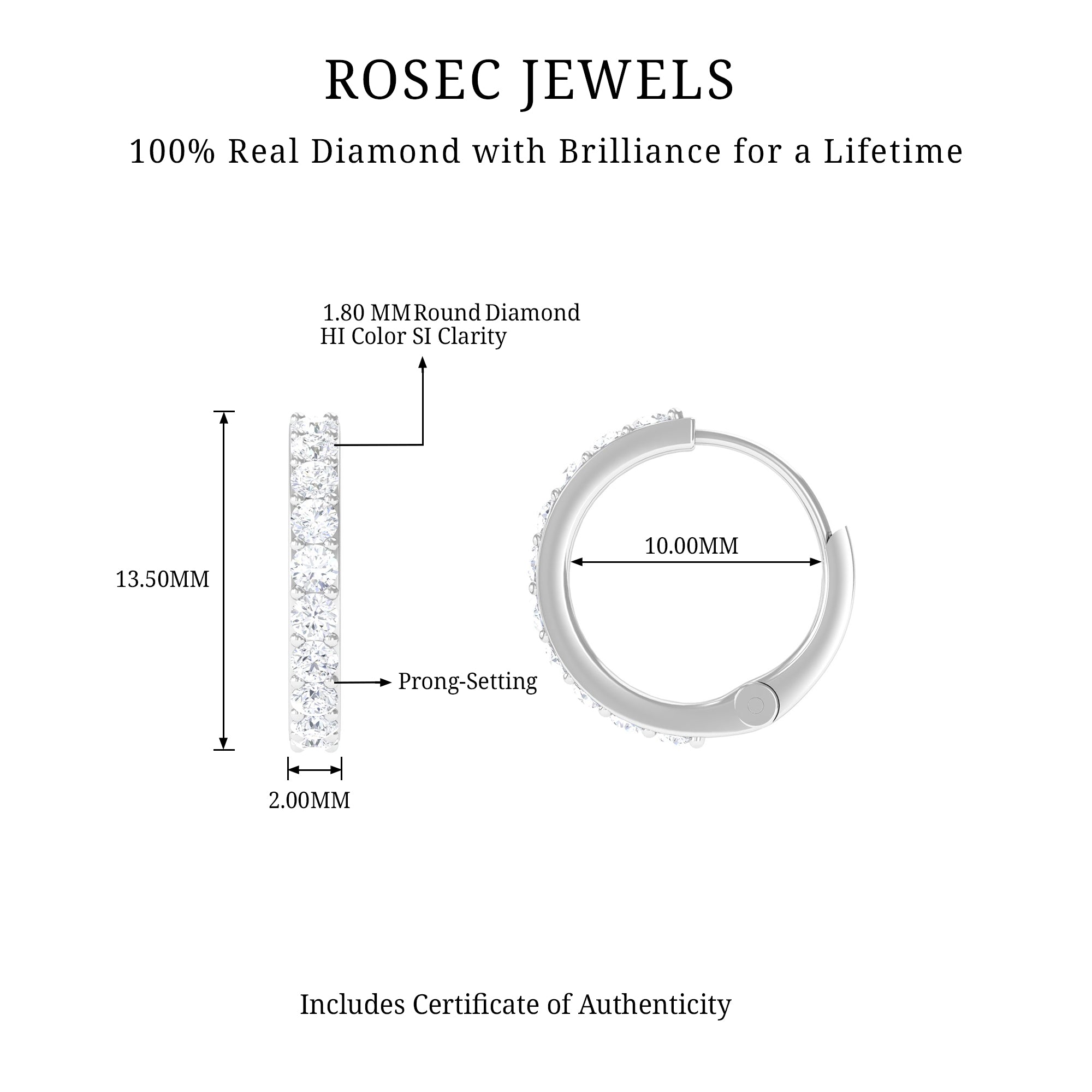 Rosec Jewels-3/4 CT Round Cut Diamond Hoop Earrings