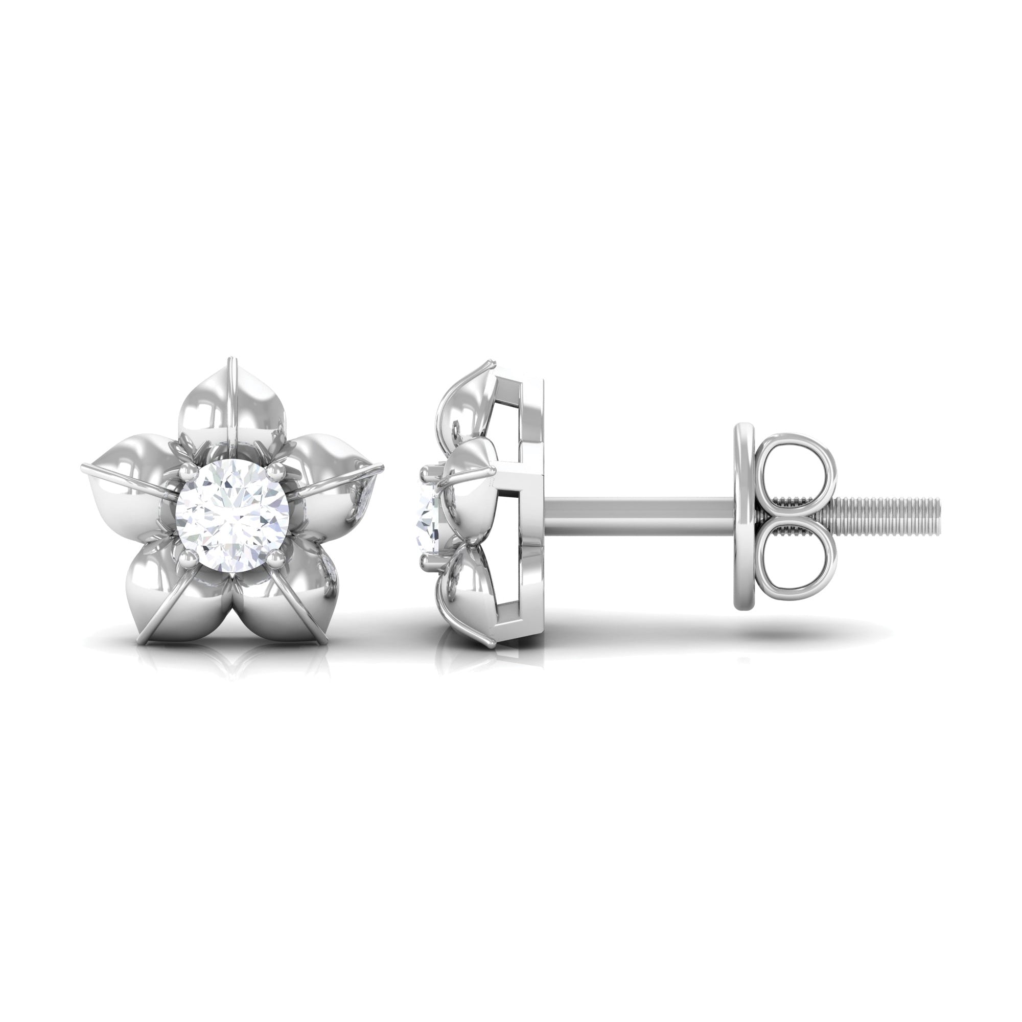 Rosec Jewels-Diamond Flower Petal Stud Earrings in Prong Setting