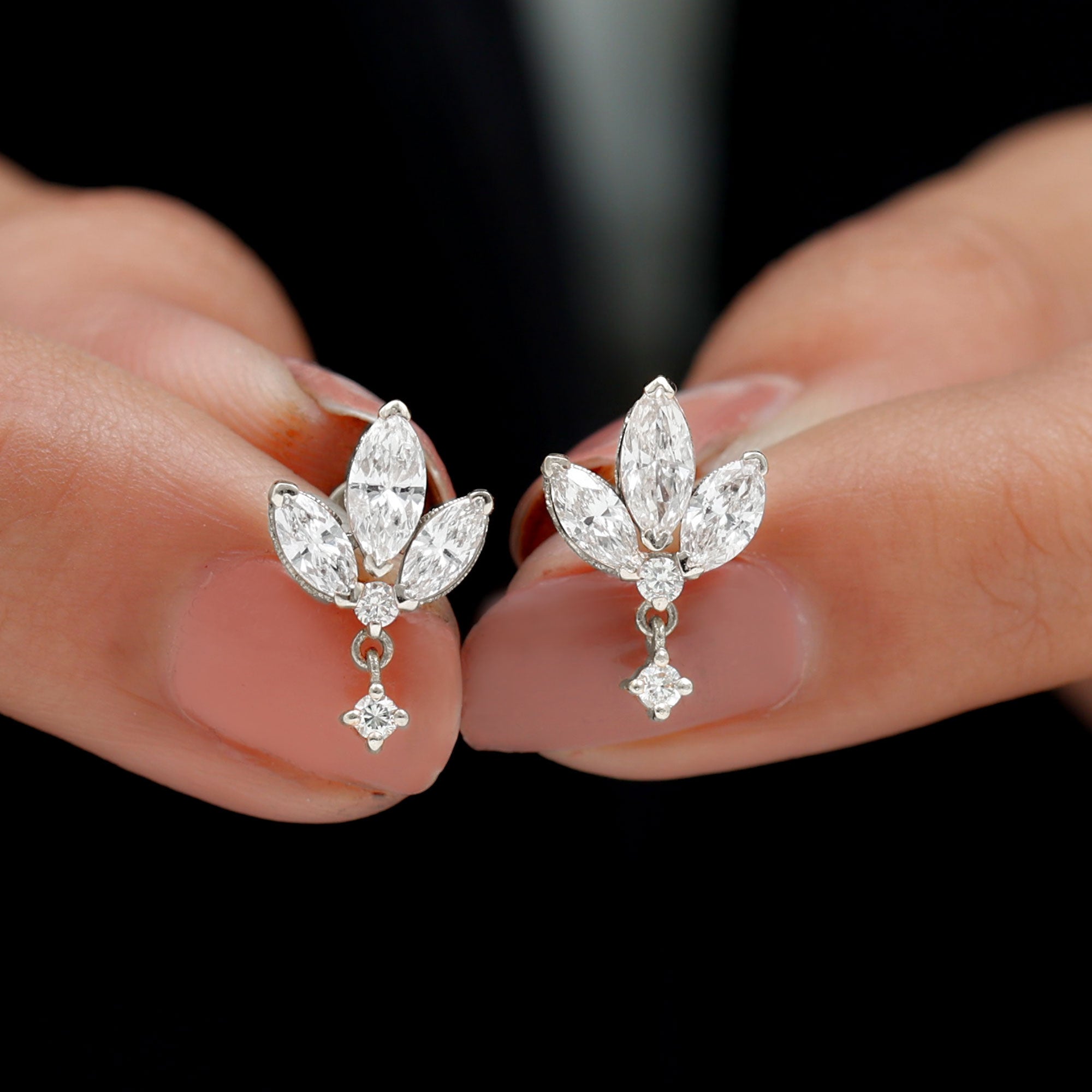 Rosec Jewels-1.75 CT Marquise and Round Cut Diamond Stud Drop Earrings