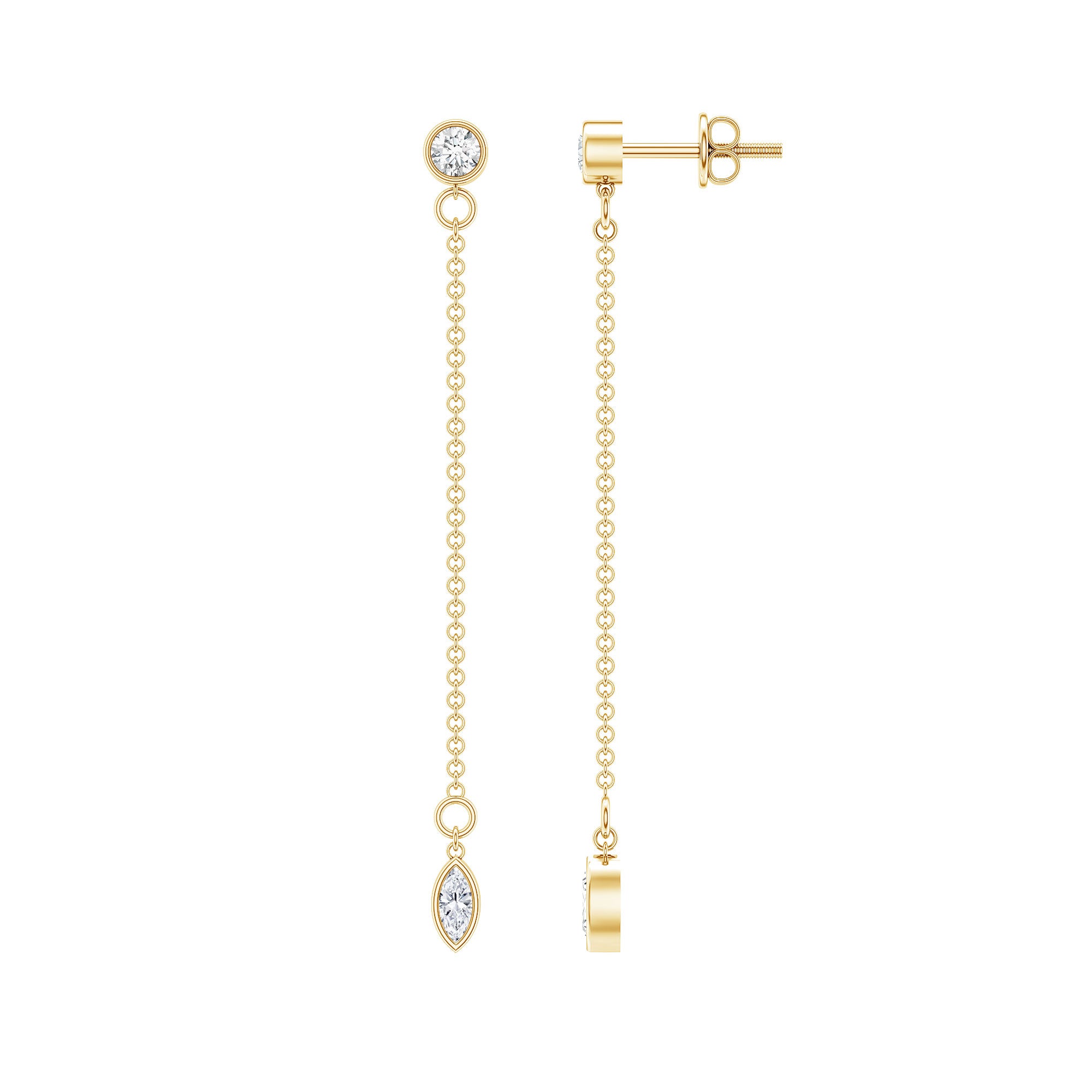 Certified Diamond Dangle Chain Earrings in Bezel Setting Lab - ( EF-VS ) - Rosec Jewels