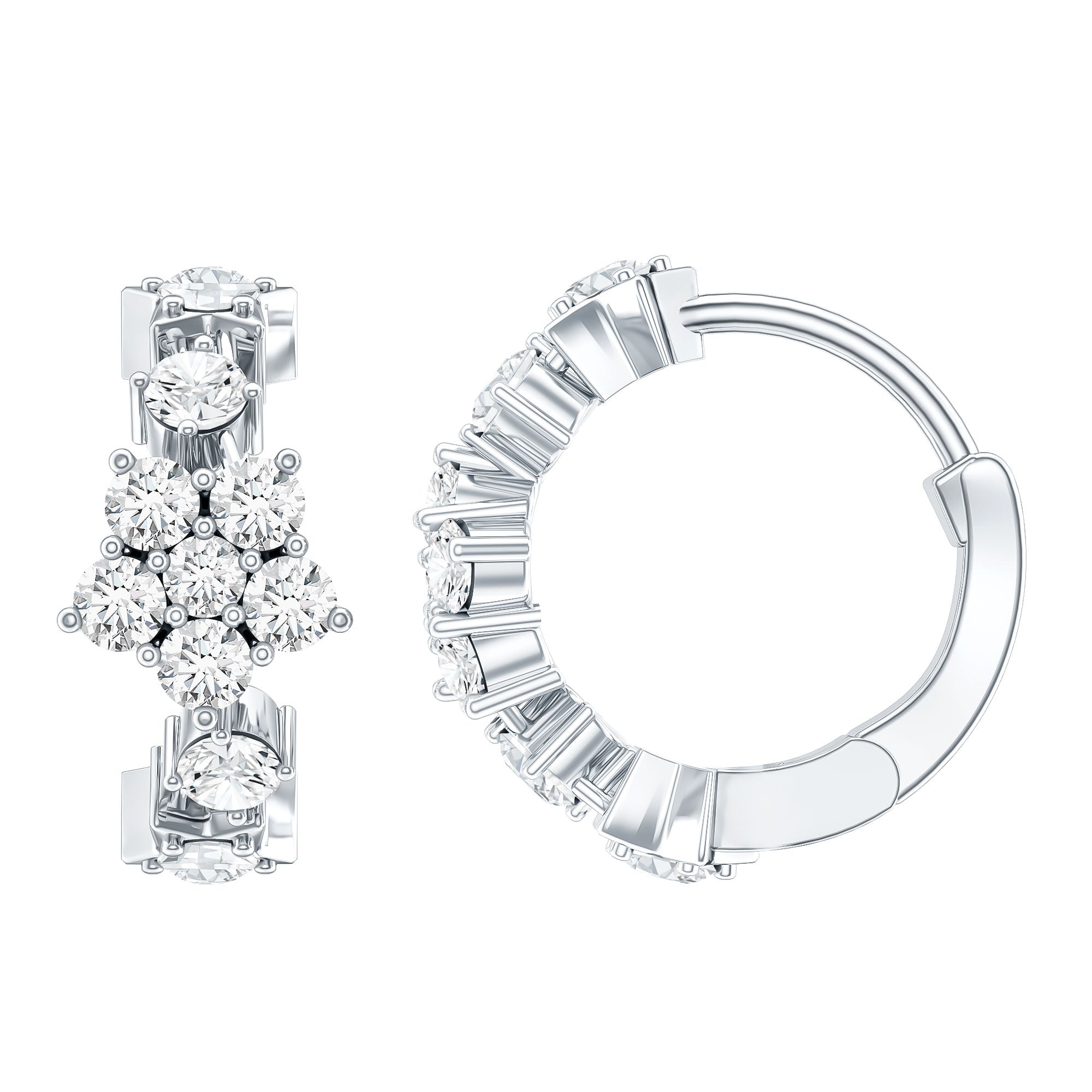 Certified Diamond Flower Hoop Earrings For Women Lab - ( EF-VS ) - Rosec Jewels