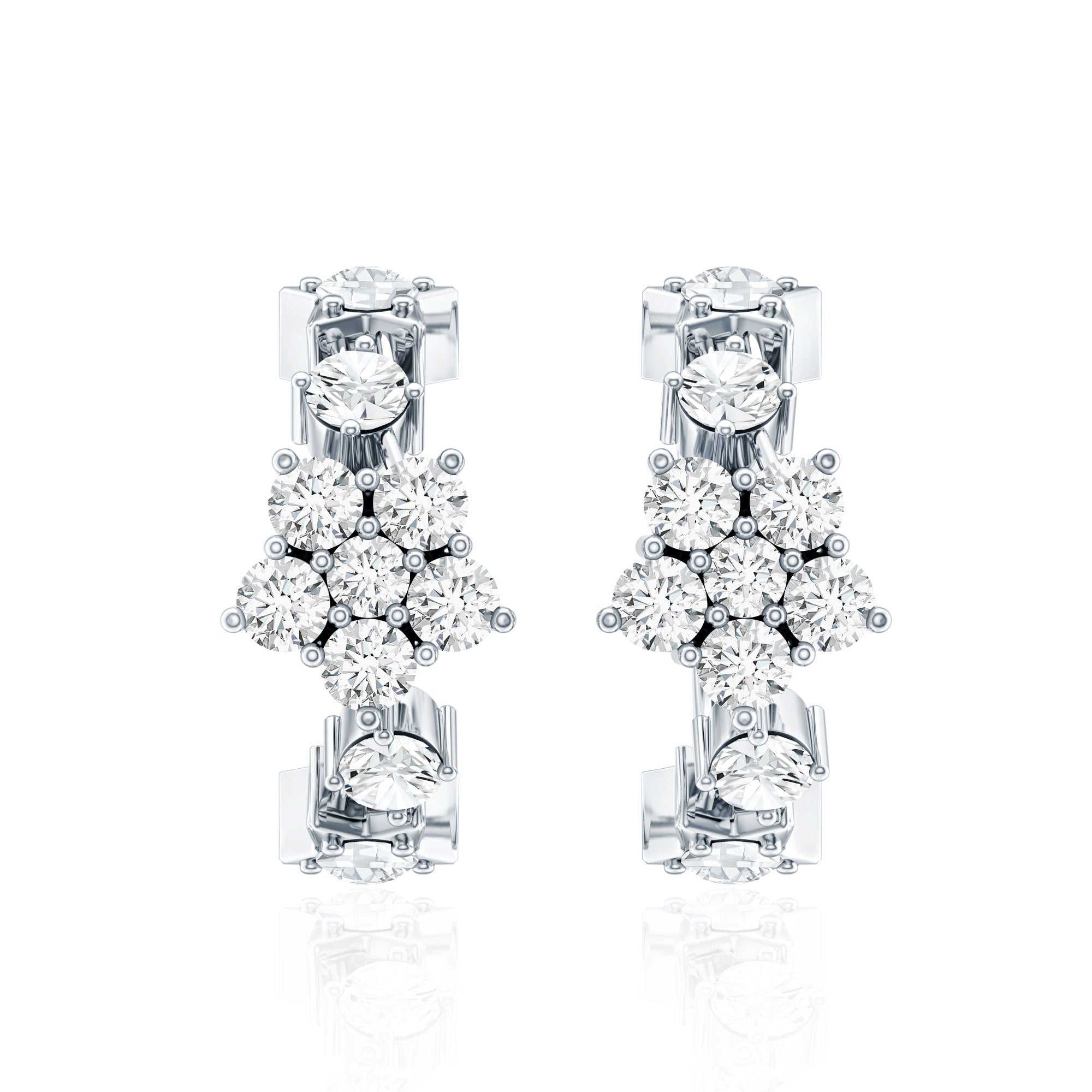 Certified Diamond Flower Hoop Earrings For Women Lab - ( EF-VS ) - Rosec Jewels