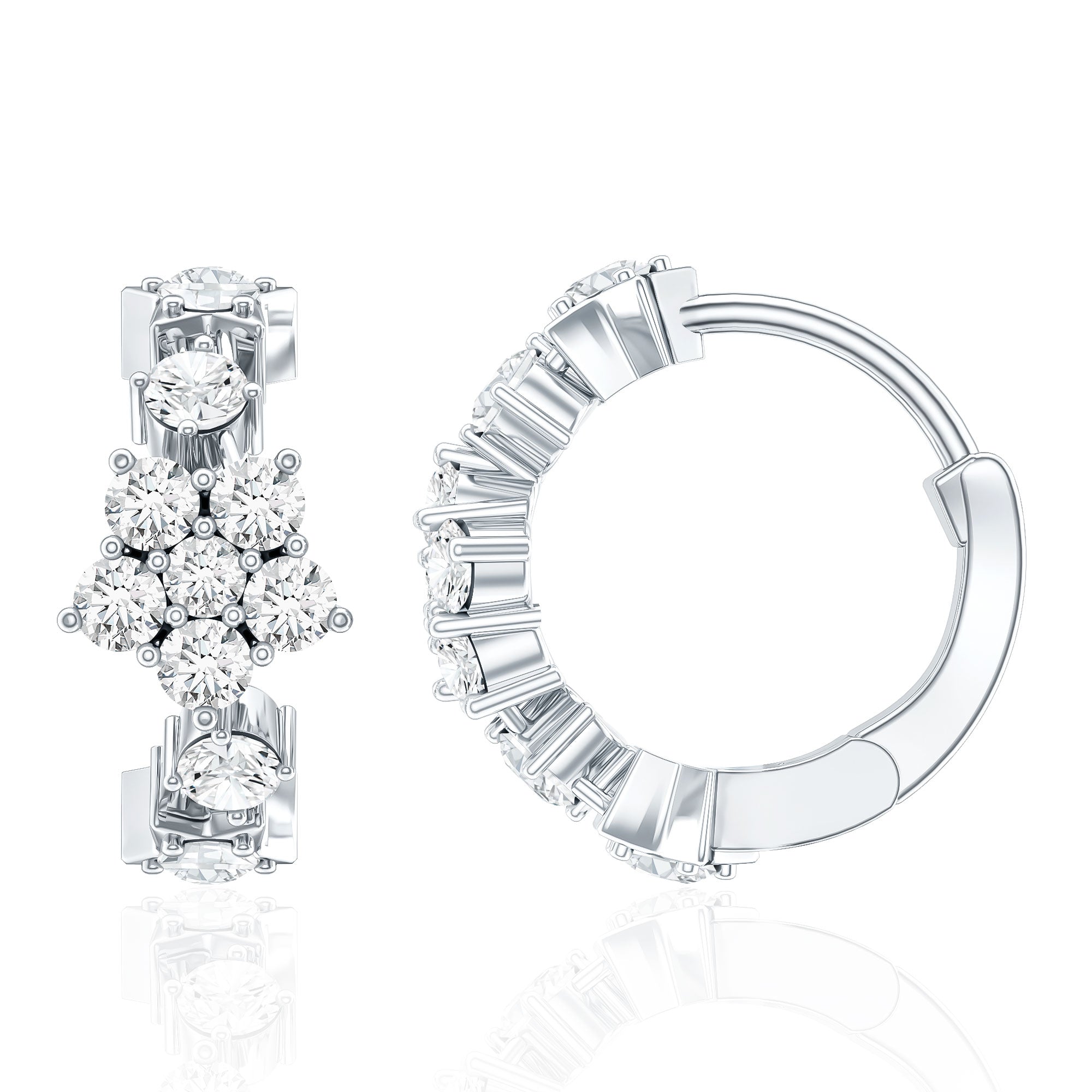 Certified Diamond Flower Hoop Earrings For Women Lab - ( EF-VS ) - Rosec Jewels