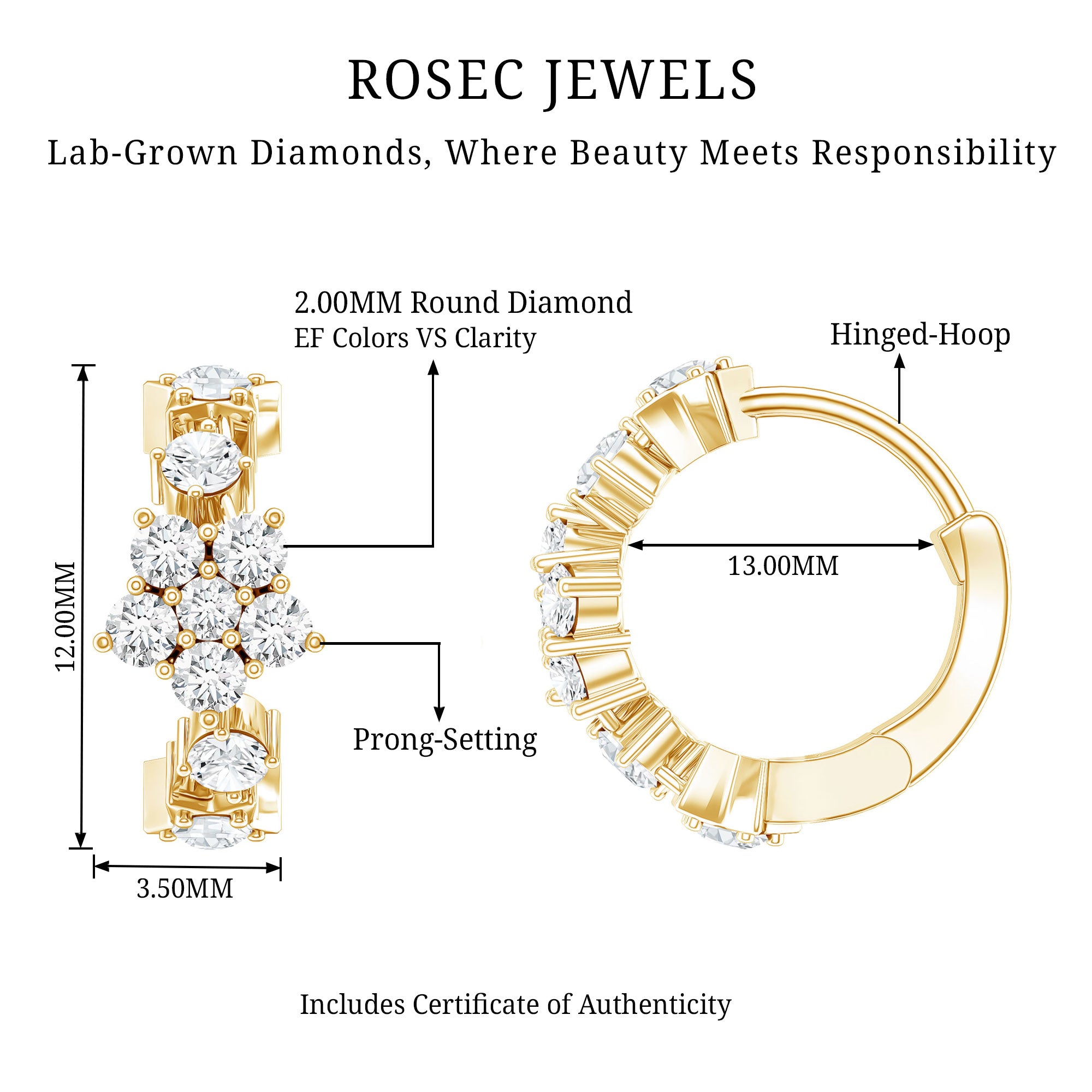 Certified Diamond Flower Hoop Earrings For Women Lab - ( EF-VS ) - Rosec Jewels