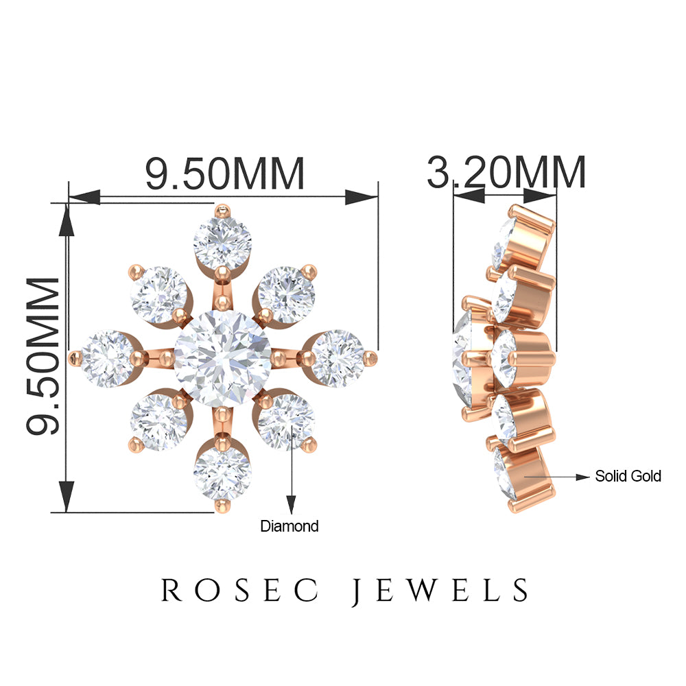 Round Cut Diamond Flower Stud Earrings for Women Lab - ( EF-VS ) - Rosec Jewels