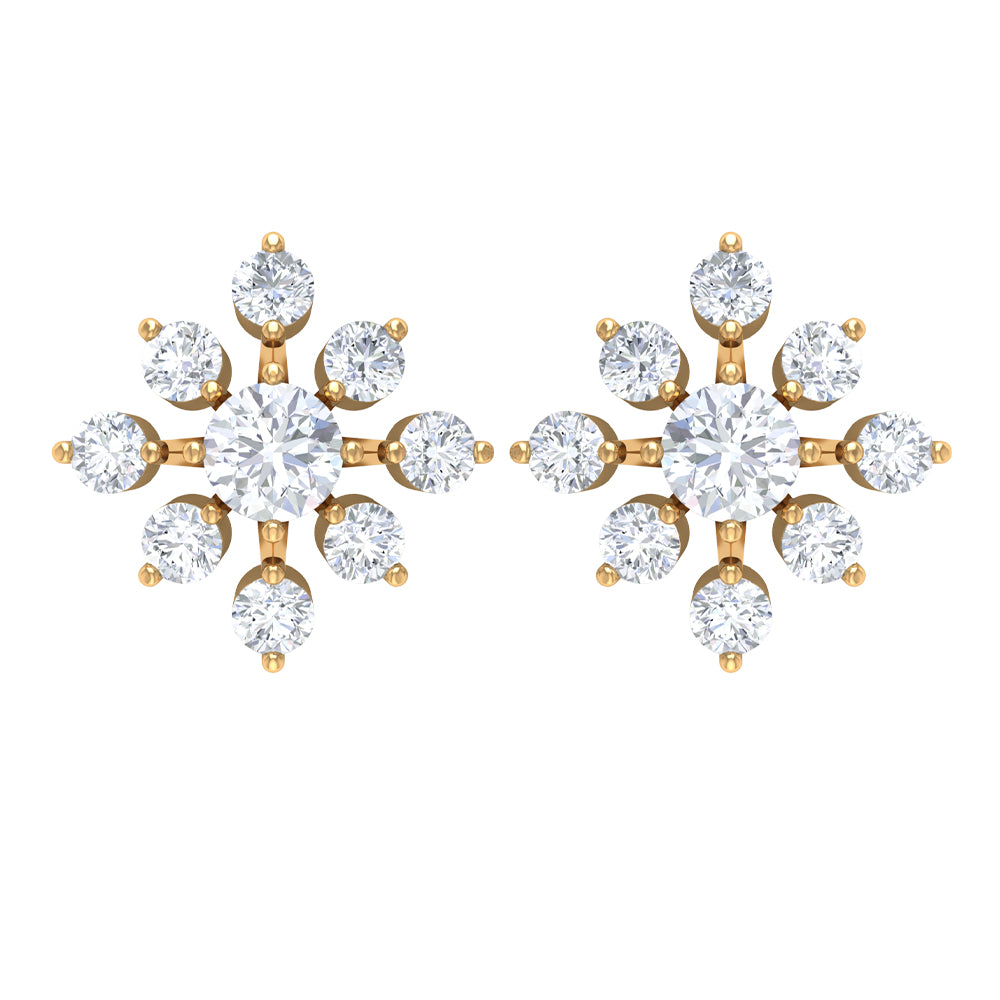 Round Cut Diamond Flower Stud Earrings for Women Lab - ( EF-VS ) - Rosec Jewels