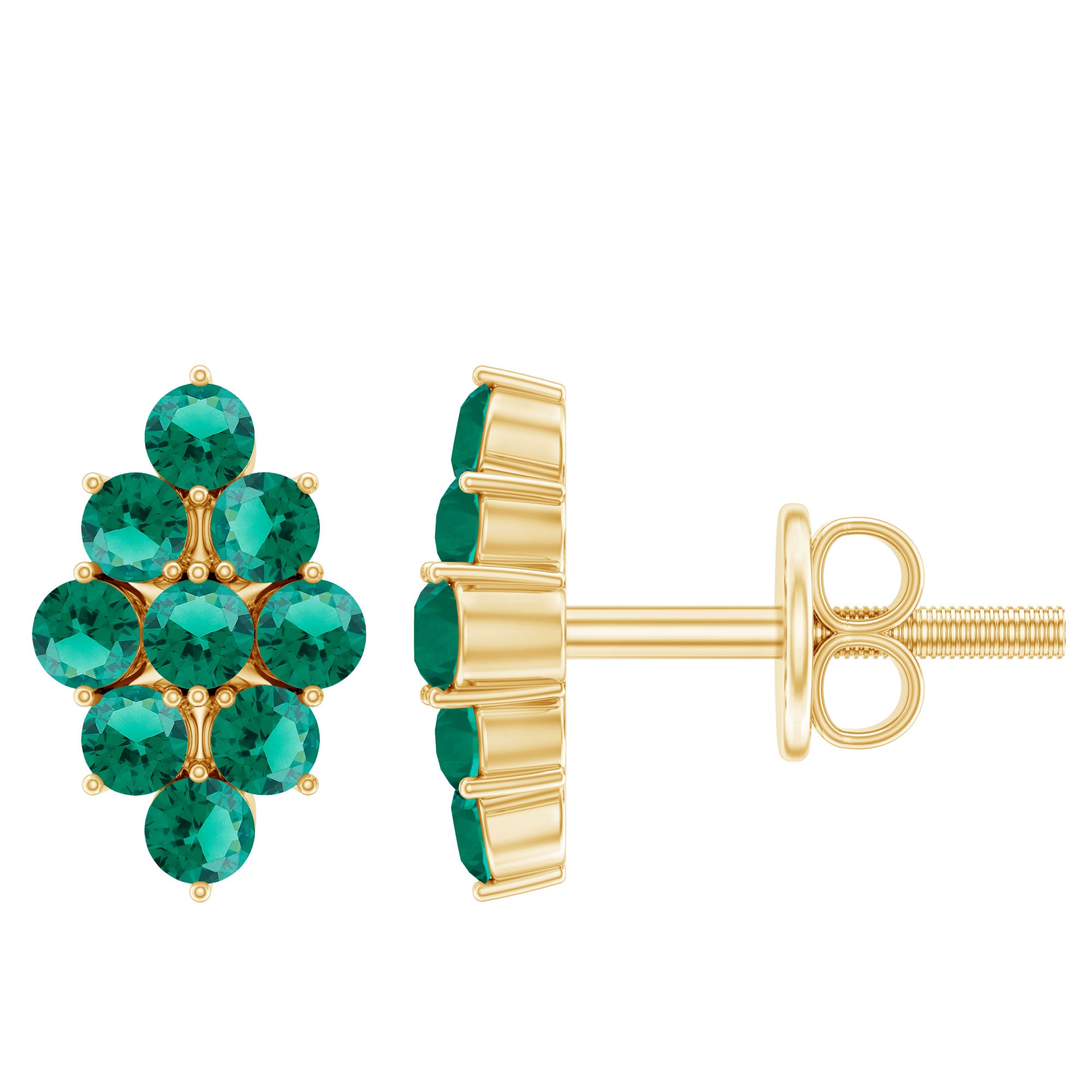 Lab Grown Emerald Stud Earrings in Yellow Gold Plated Silver AAAA 14K Yellow Gold Plated Silver - Rosec Jewels