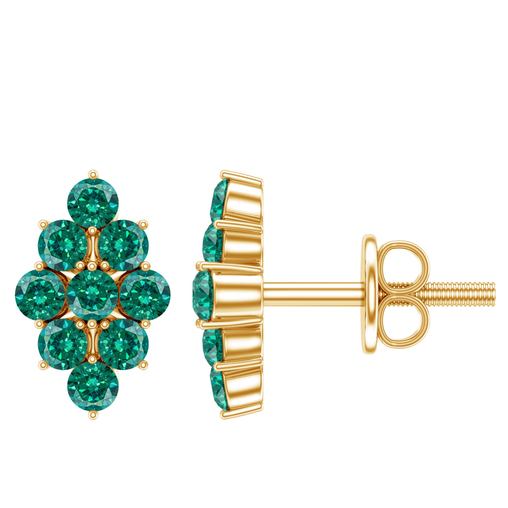 Lab Grown Emerald Stud Earrings in Yellow Gold Plated Silver AAAA 14K Yellow Gold Plated Silver - Rosec Jewels