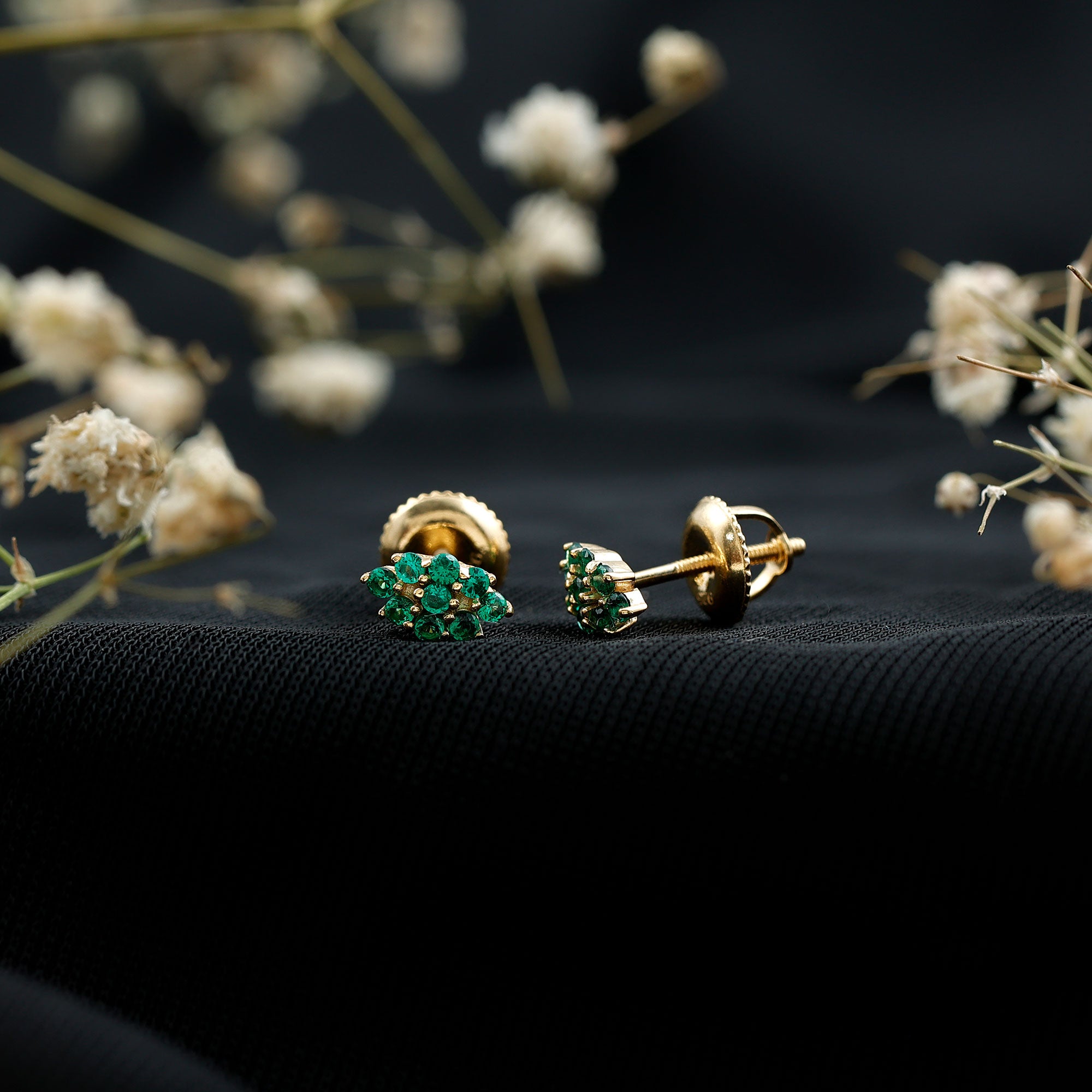 Lab Grown Emerald Stud Earrings in Yellow Gold Plated Silver AAAA 14K Yellow Gold Plated Silver - Rosec Jewels