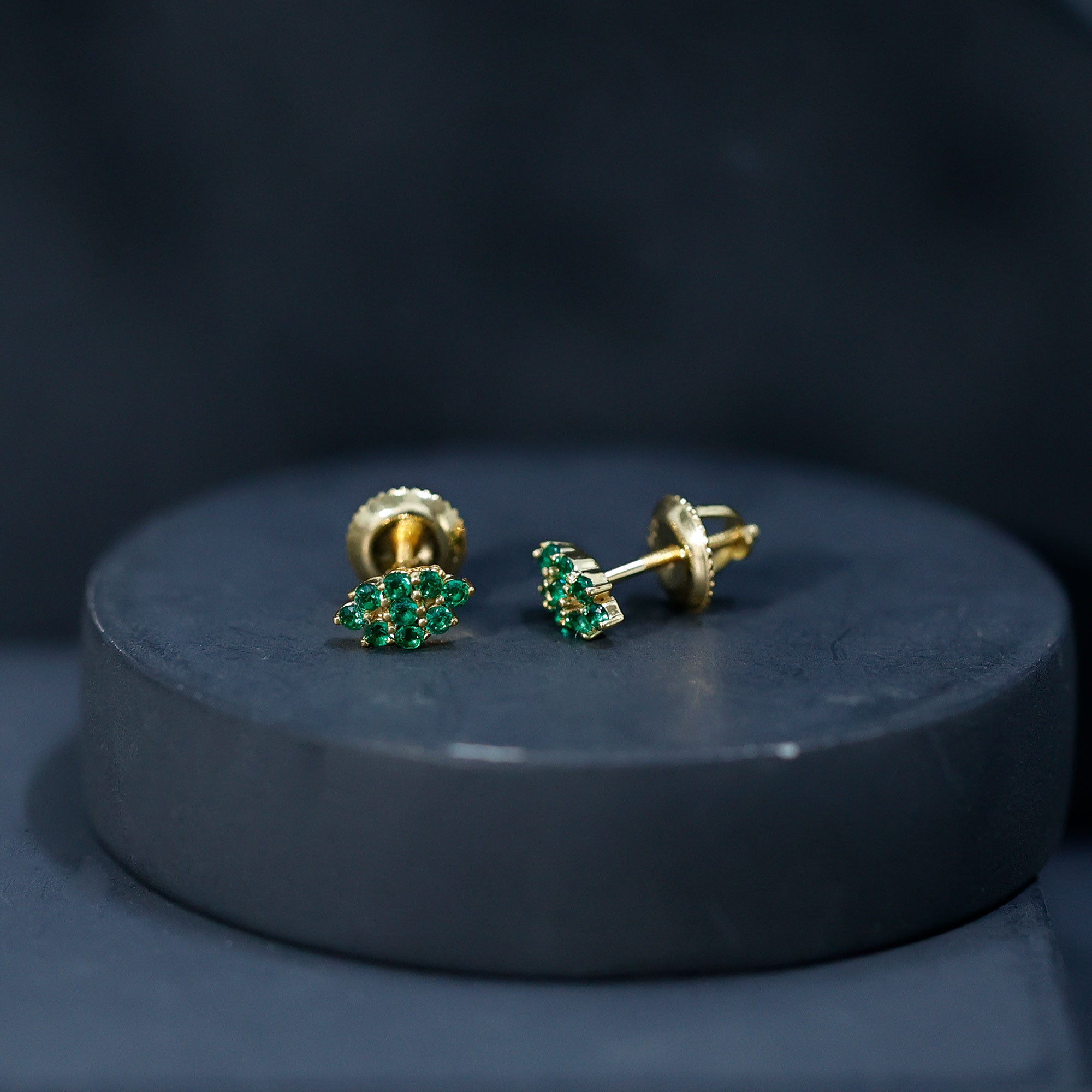 Lab Grown Emerald Stud Earrings in Yellow Gold Plated Silver AAAA 14K Yellow Gold Plated Silver - Rosec Jewels