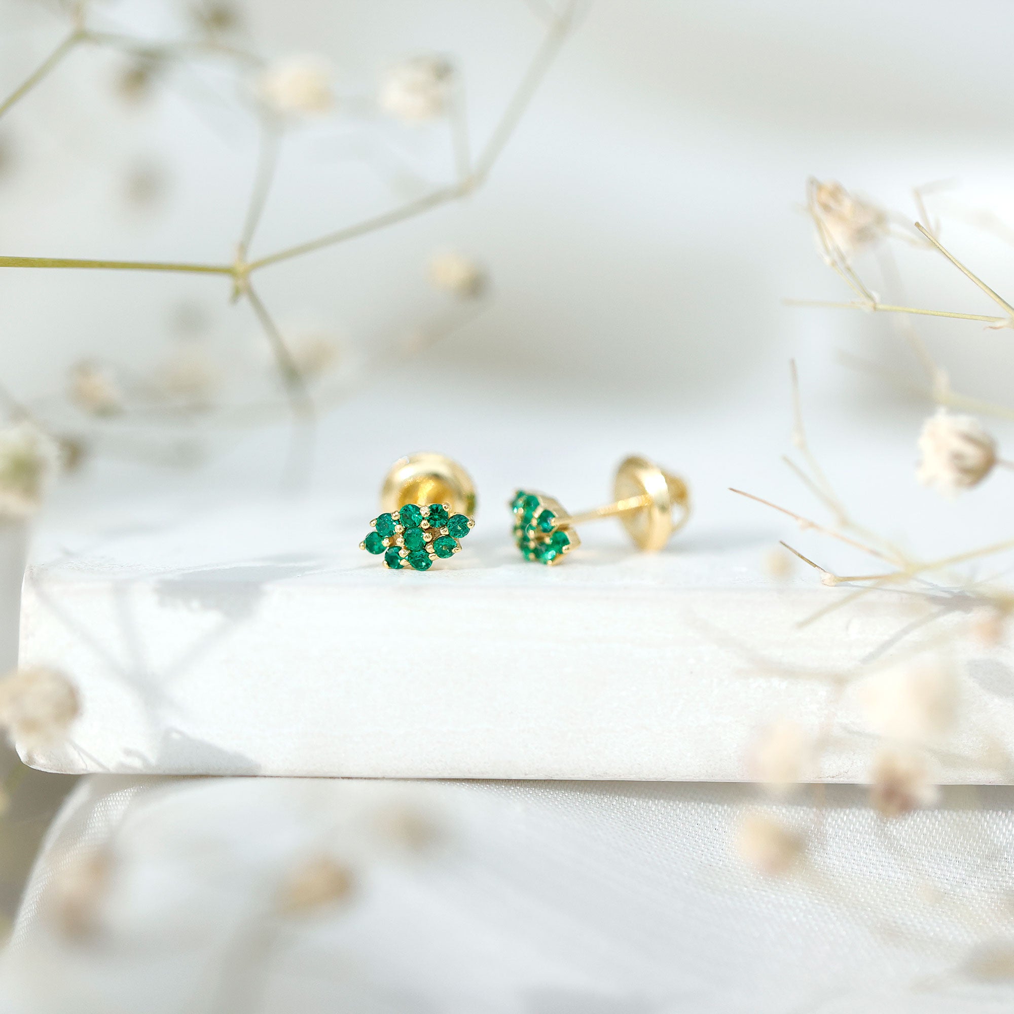 Lab Grown Emerald Stud Earrings in Yellow Gold Plated Silver AAAA 14K Yellow Gold Plated Silver - Rosec Jewels