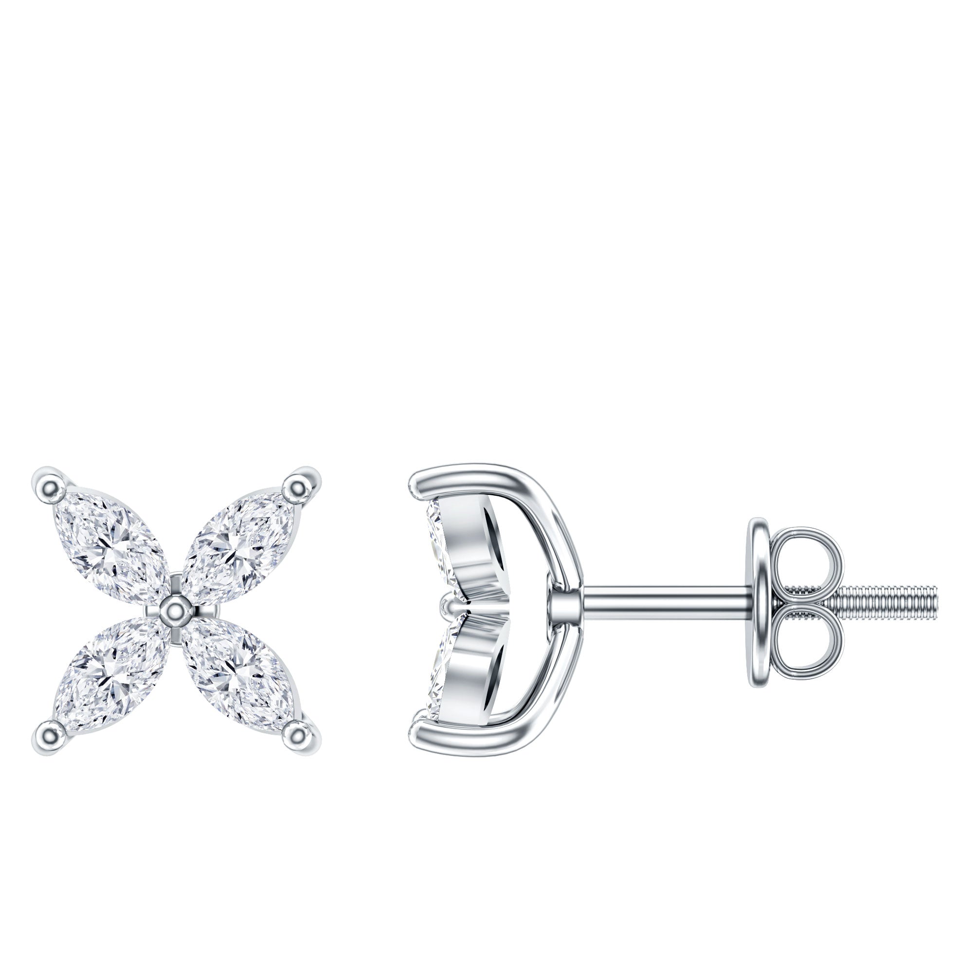 Marquise Shape Moissanite Flower Stud Earrings D-VS1 - Rosec Jewels