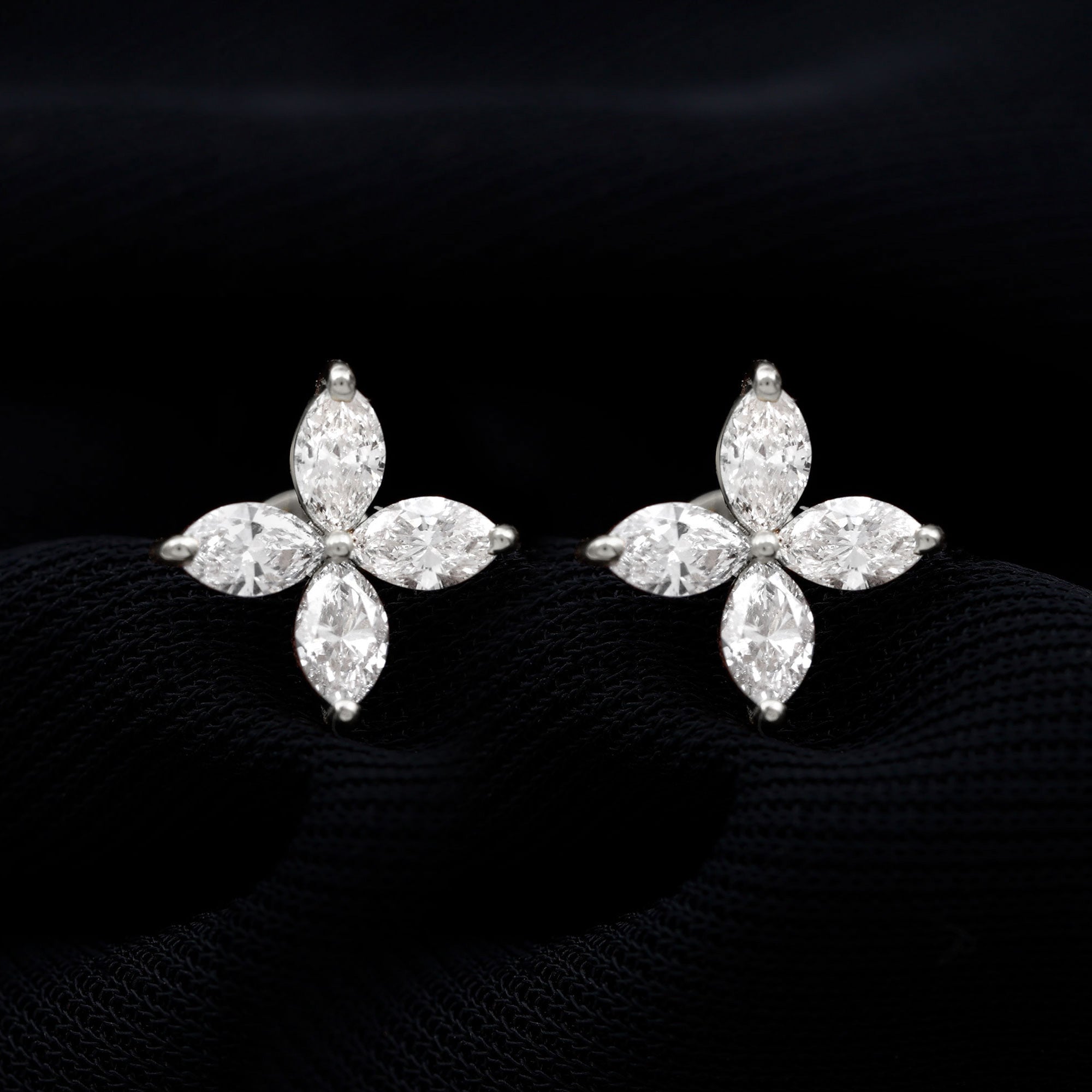 Marquise Shape Moissanite Flower Stud Earrings D-VS1 - Rosec Jewels