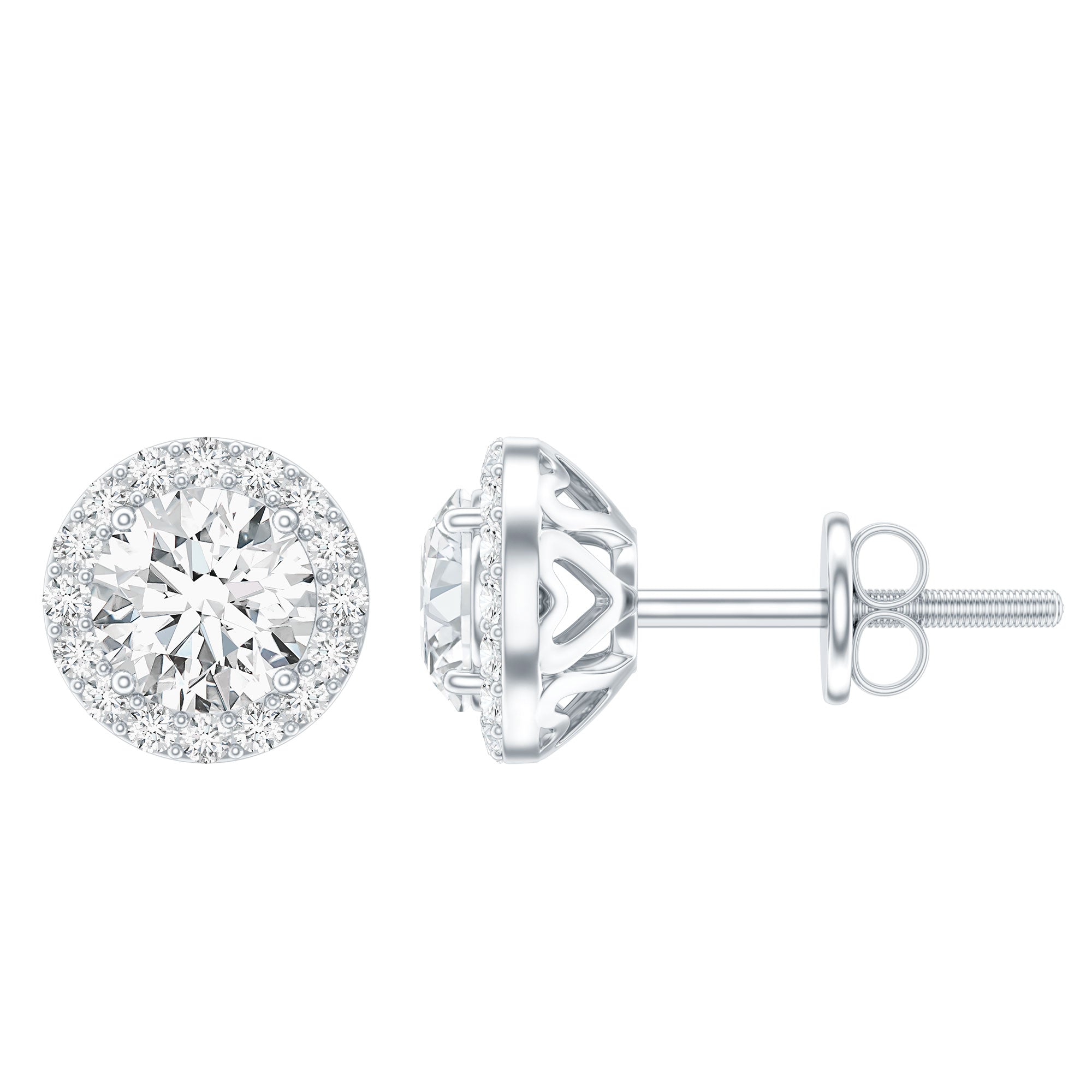 Certified 1 Carat Round Moissanite Classic Stud Earrings in Silver D-VS1 92.5 Sterling Silver - Rosec Jewels